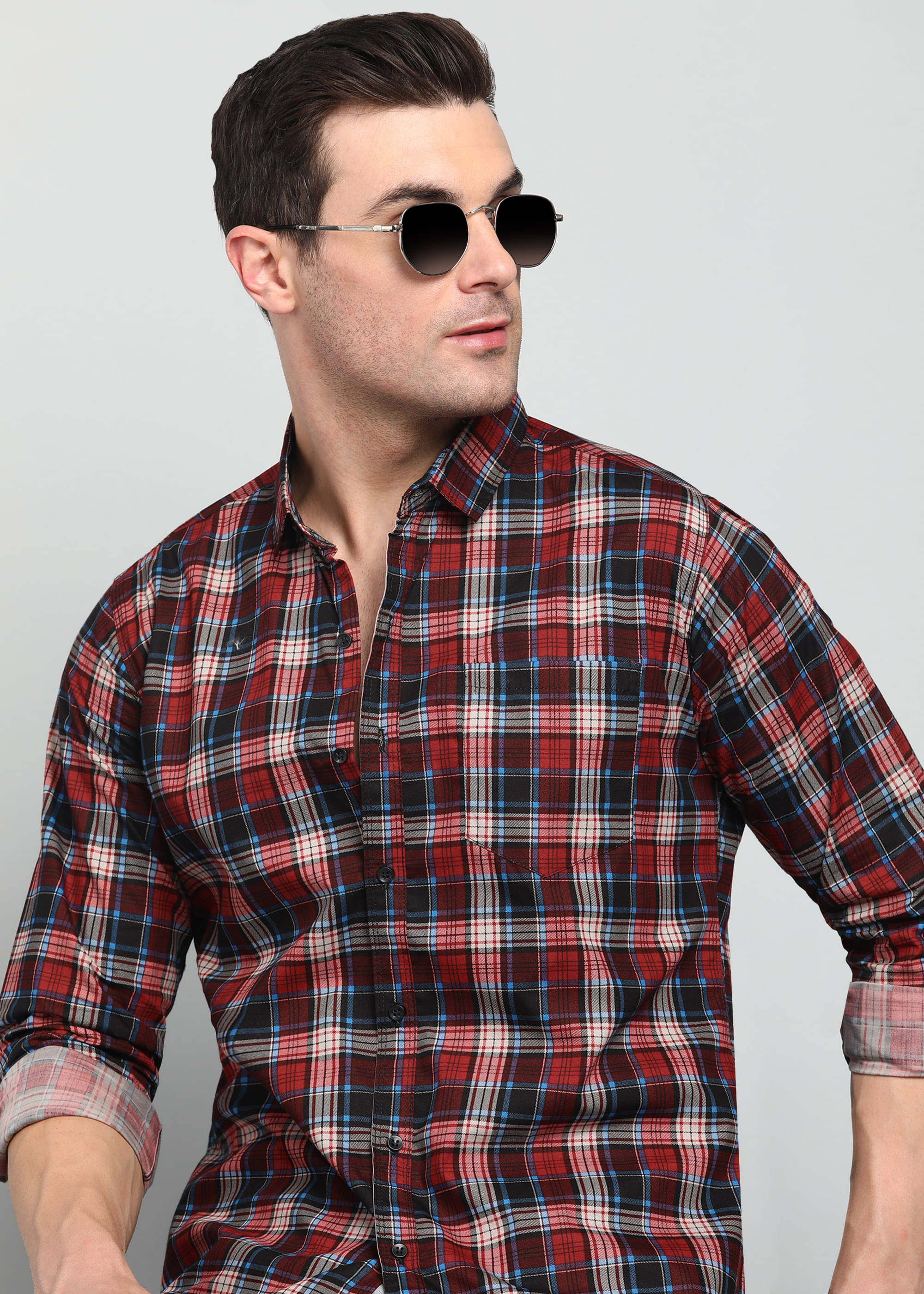     			OTUS Cotton Blend Slim Fit Checks Full Sleeves Men's Casual Shirt - Maroon ( Pack of 1 )