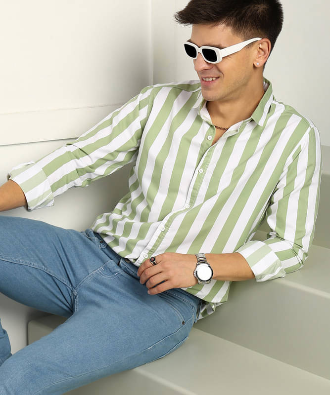 OTUS Cotton Blend Slim Fit Striped Full Sleeves Men's Casual Shirt - Green ( Pack of 1 ) OTUS Cotton Blend Slim Fit Striped Full Sleeves Men's Casual Shirt - Green ( Pack of 1 )