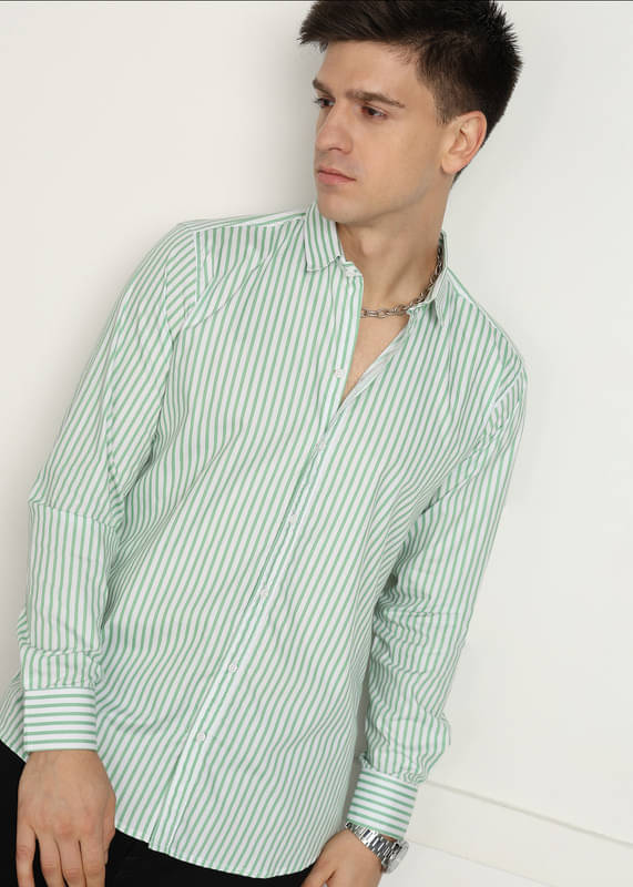 OTUS Cotton Blend Slim Fit Striped Full Sleeves Men's Casual Shirt - Green ( Pack of 1 ) OTUS Cotton Blend Slim Fit Striped Full Sleeves Men's Casual Shirt - Green ( Pack of 1 )