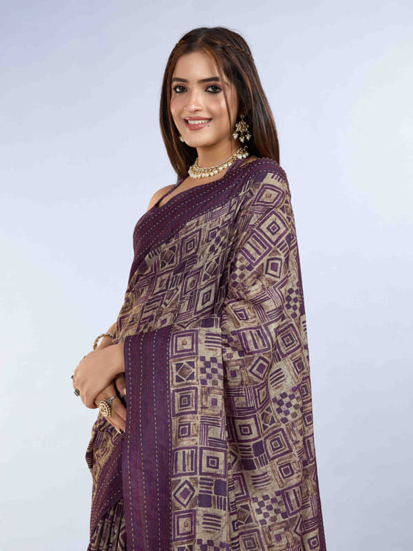PBS Prints Silk Blend Printed Saree With Unstitched Blouse Piece ( Wine ) PBS Prints Silk Blend Printed Saree With Unstitched Blouse Piece ( Wine )