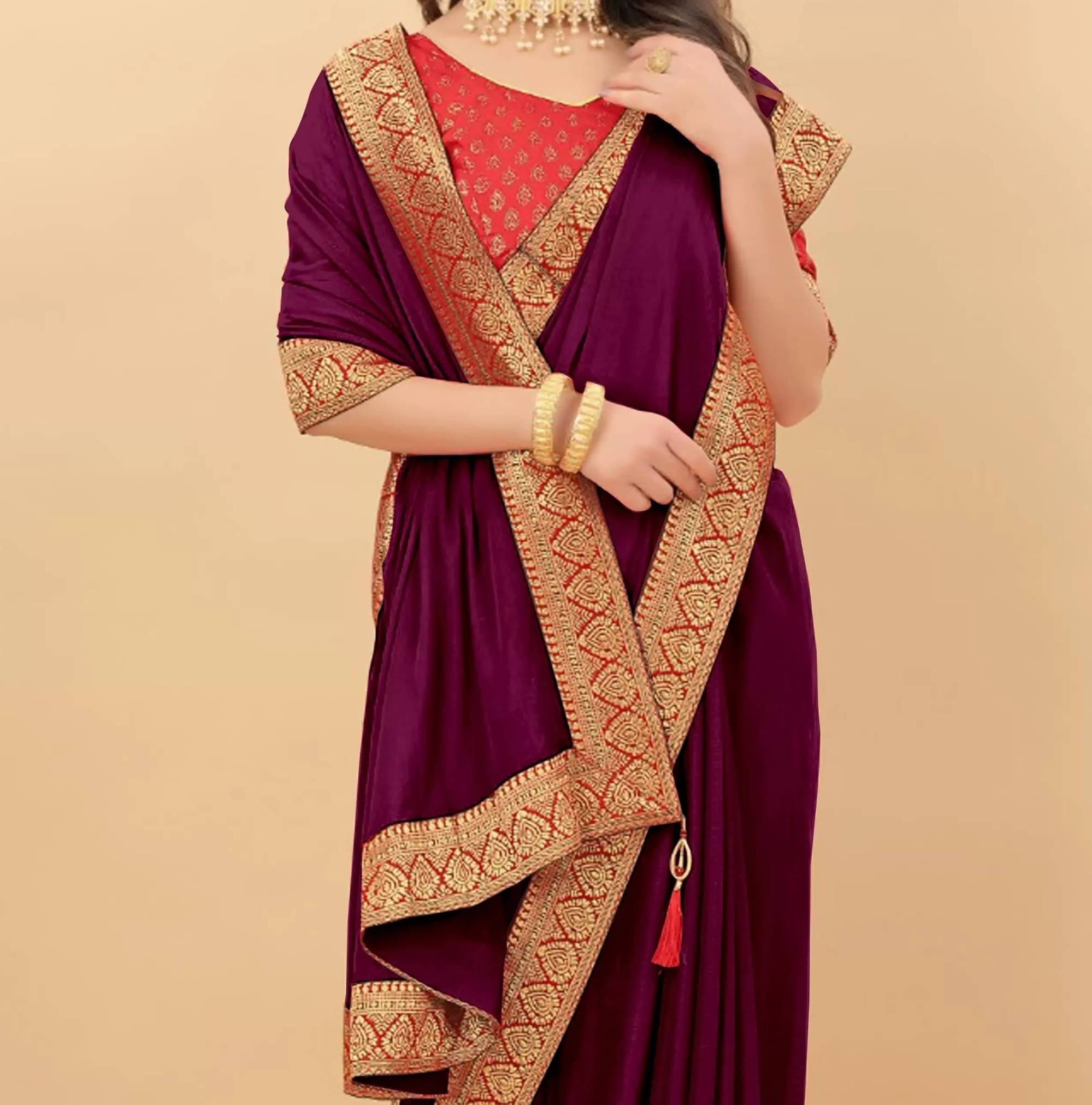Parmila Fashion Silk Embellished Saree With Unstitched Blouse Piece ( Purple ) Parmila Fashion Silk Embellished Saree With Unstitched Blouse Piece ( Purple )