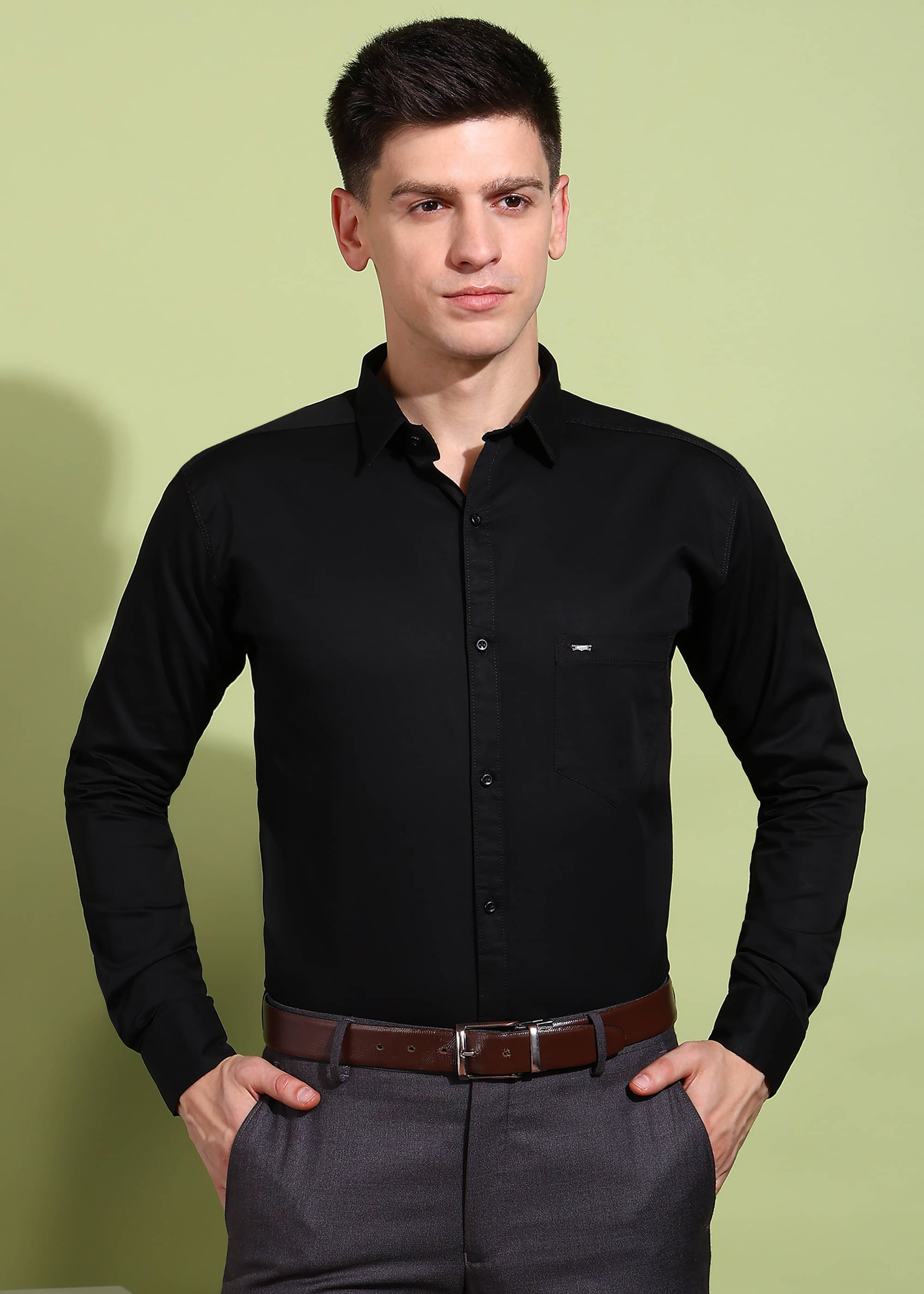 REEPOLLY Cotton Regular Fit Full Sleeves Men's Formal Shirt - Black ( Pack of 1 ) REEPOLLY Cotton Regular Fit Full Sleeves Men's Formal Shirt - Black ( Pack of 1 )