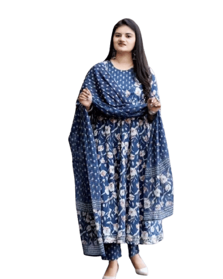 Suppar Sleave Women's Viscose Printed Kurti With Pants ( Blue ) Suppar Sleave Women's Viscose Printed Kurti With Pants ( Blue )