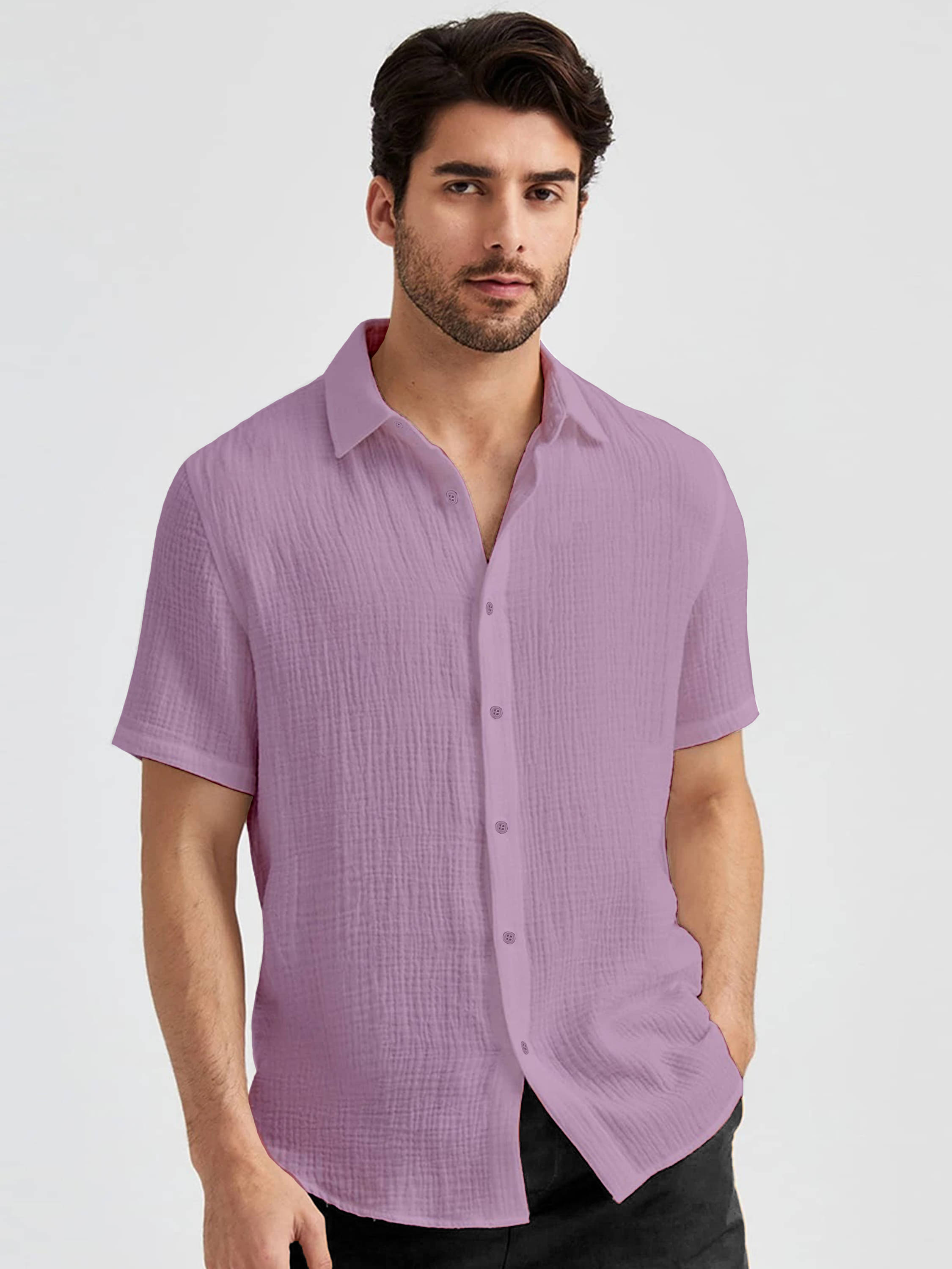 WEBRIC Poly Cotton Regular Fit Solids Half Sleeves Men's Casual Shirt - Pink ( Pack of 1 ) WEBRIC Poly Cotton Regular Fit Solids Half Sleeves Men's Casual Shirt - Pink ( Pack of 1 )