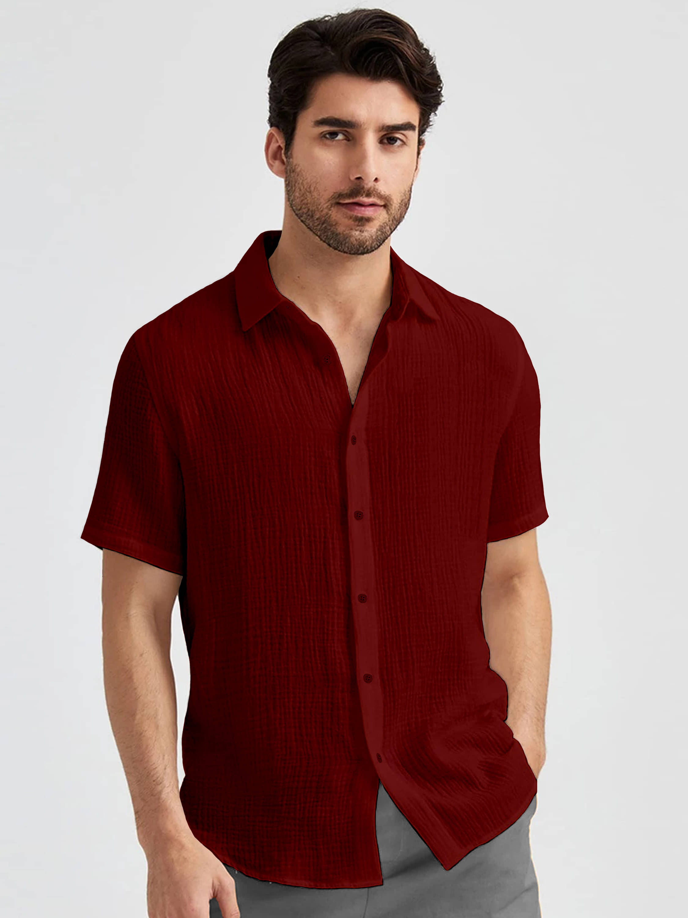 WEBRIC Poly Cotton Regular Fit Solids Half Sleeves Men's Casual Shirt - Maroon ( Pack of 1 ) WEBRIC Poly Cotton Regular Fit Solids Half Sleeves Men's Casual Shirt - Maroon ( Pack of 1 )