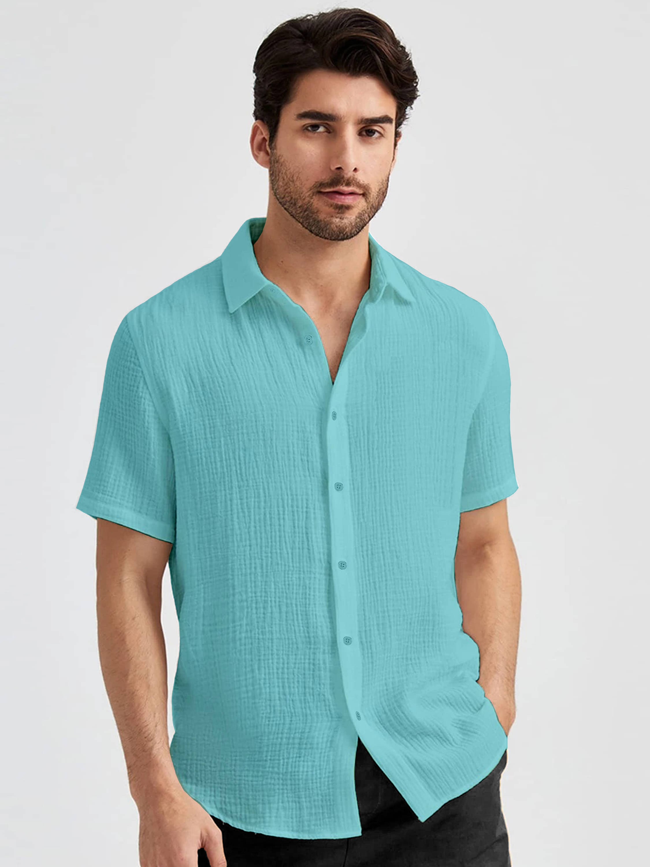     			WEBRIC Poly Cotton Regular Fit Solids Half Sleeves Men's Casual Shirt - Aqua Blue ( Pack of 1 )