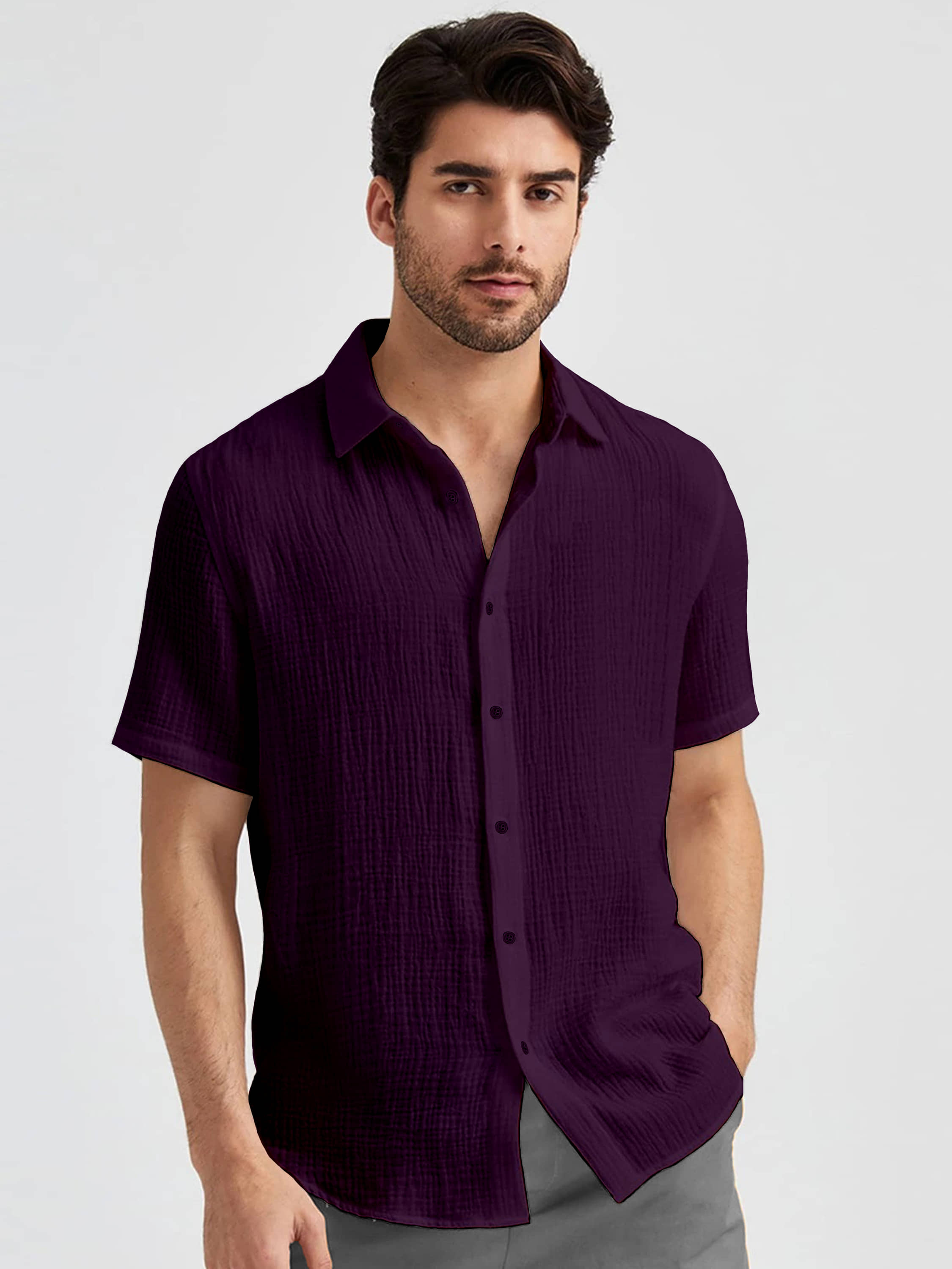 WEBRIC Poly Cotton Regular Fit Popcorn Textured Half Sleeves Men's Casual Shirt - Wine ( Pack of 1 )