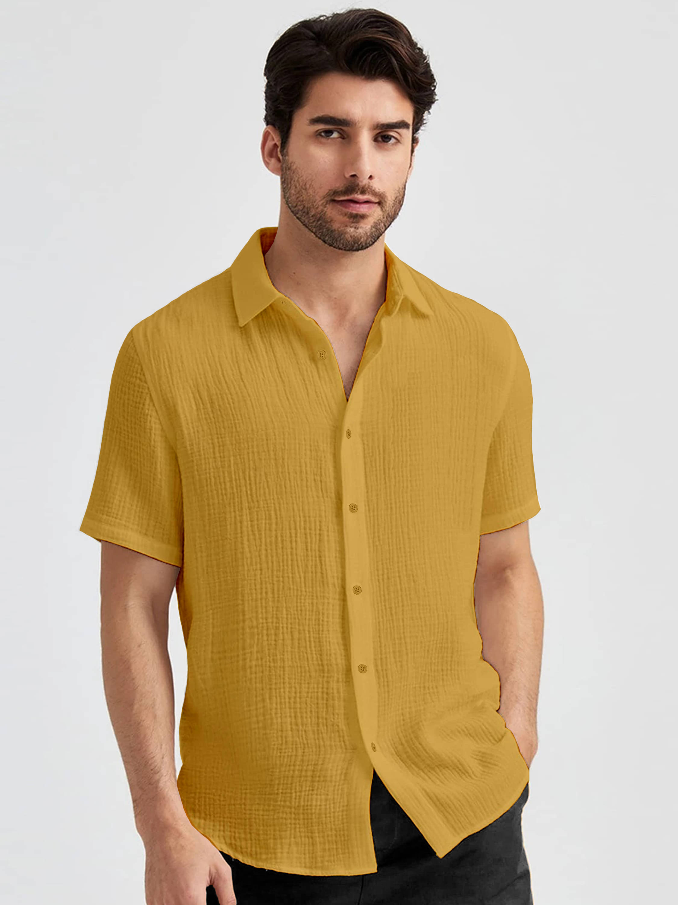 WEBRIC Poly Cotton Regular Fit Solids Half Sleeves Men's Casual Shirt - Mustard ( Pack of 1 ) WEBRIC Poly Cotton Regular Fit Solids Half Sleeves Men's Casual Shirt - Mustard ( Pack of 1 )