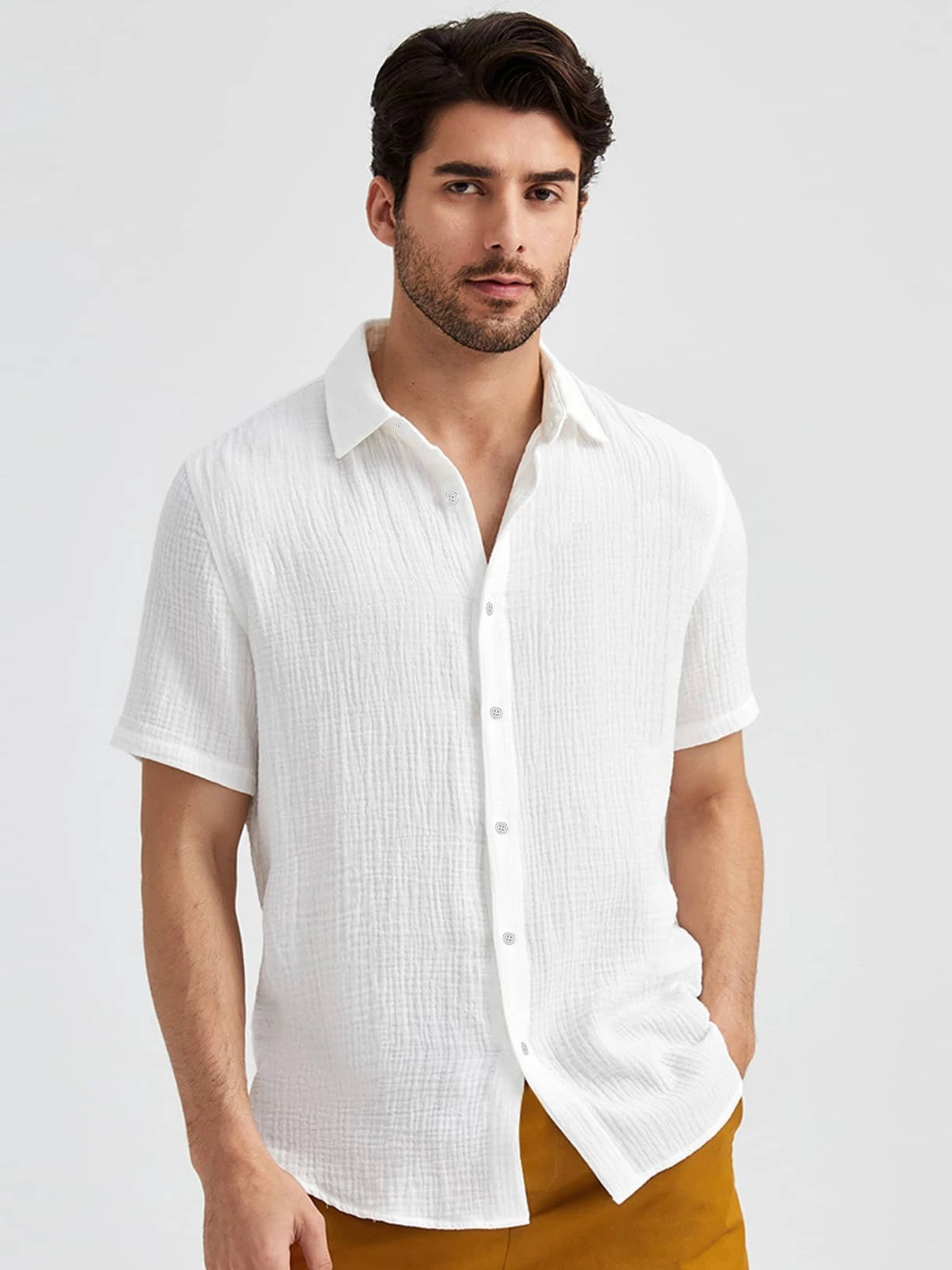 WEBRIC Poly Cotton Regular Fit Solids Half Sleeves Men's Casual Shirt - White ( Pack of 1 ) WEBRIC Poly Cotton Regular Fit Solids Half Sleeves Men's Casual Shirt - White ( Pack of 1 )