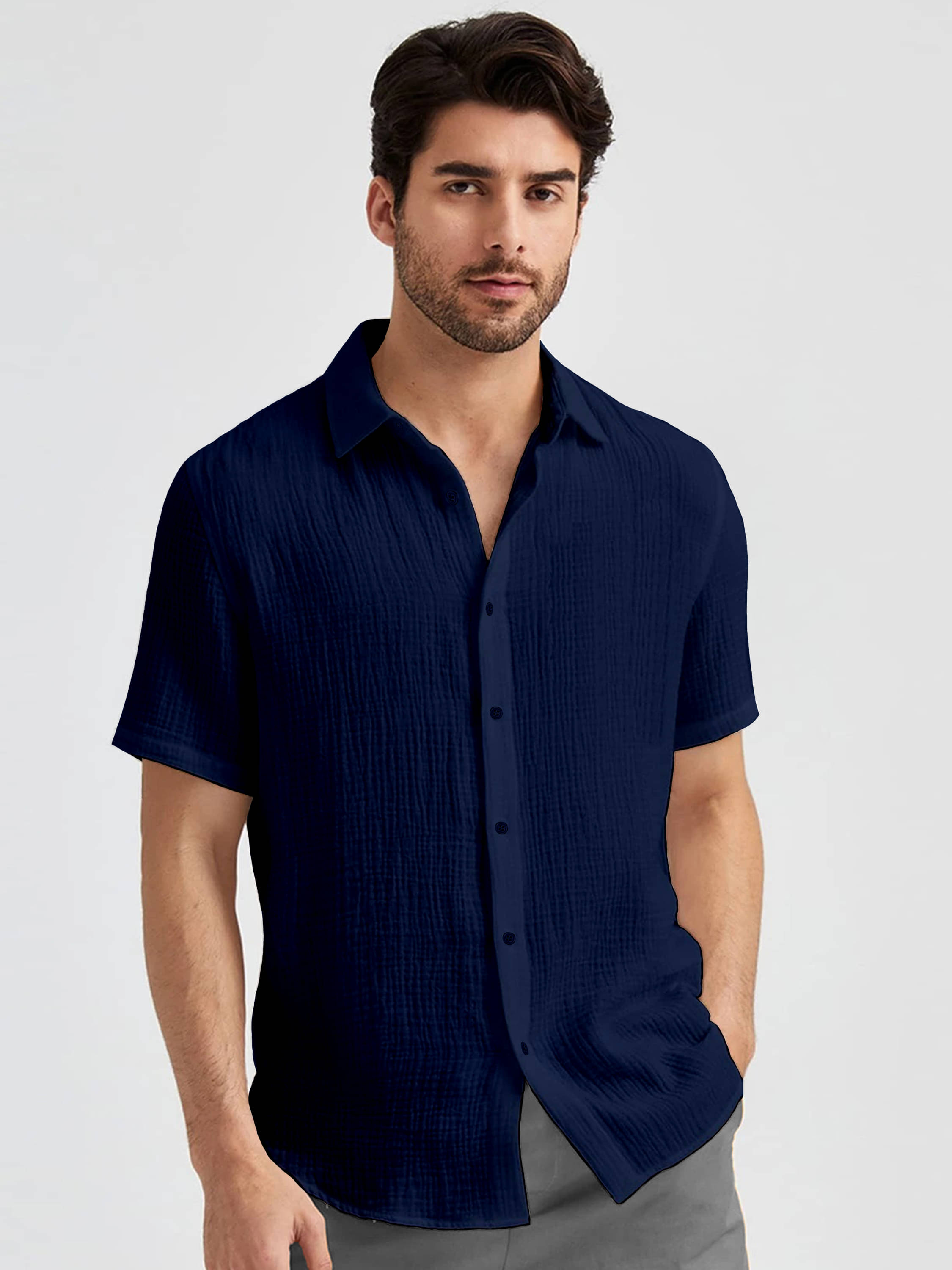 WEBRIC Poly Cotton Regular Fit Solids Half Sleeves Men's Casual Shirt - Navy Blue ( Pack of 1 ) WEBRIC Poly Cotton Regular Fit Solids Half Sleeves Men's Casual Shirt - Navy Blue ( Pack of 1 )