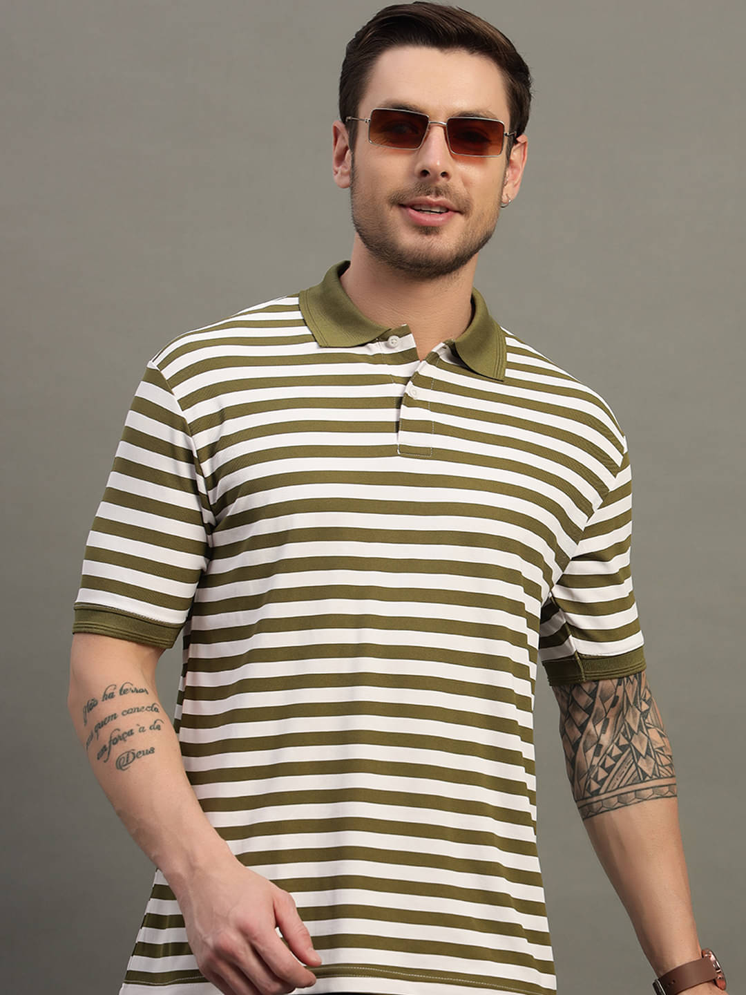 renuovo Men Cotton Blend Regular Fit Striped Polo T Shirt ( Light Green )     			renuovo Men Cotton Blend Regular Fit Striped Polo T Shirt ( Light Green )