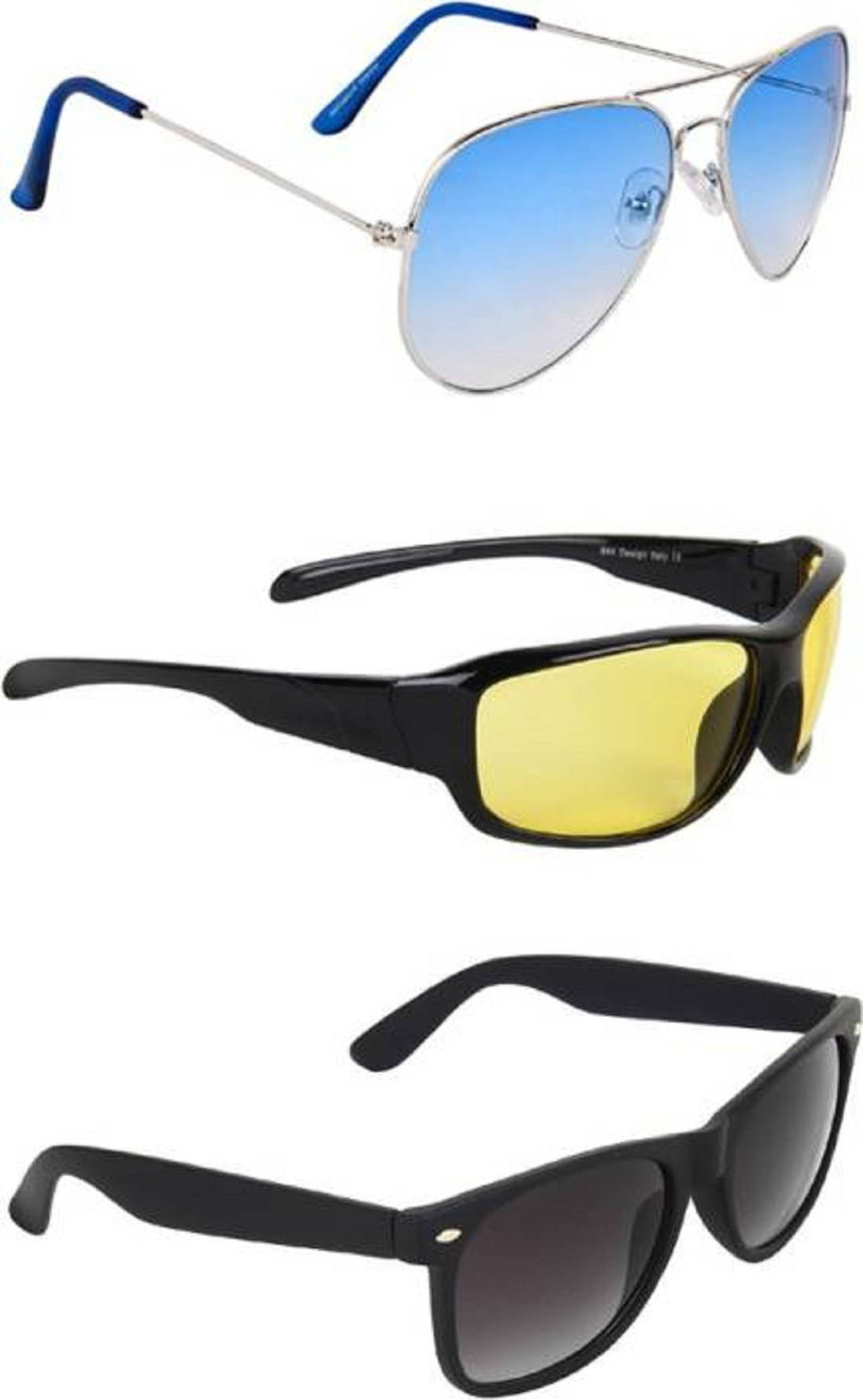 uzak Multicolor Wrap Around Sunglasses ( Pack of 3 ) uzak Multicolor Wrap Around Sunglasses ( Pack of 3 )