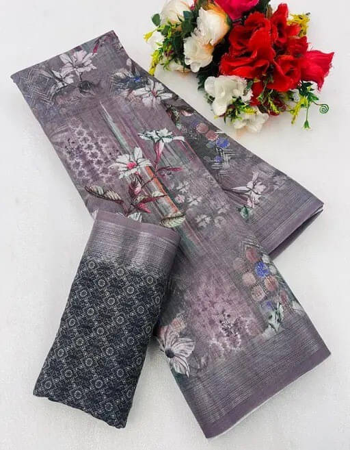 Ambe Creation Cotton Blend Printed Saree With Unstitched Blouse Piece ( Multicolor ) Ambe Creation Cotton Blend Printed Saree With Unstitched Blouse Piece ( Multicolor )