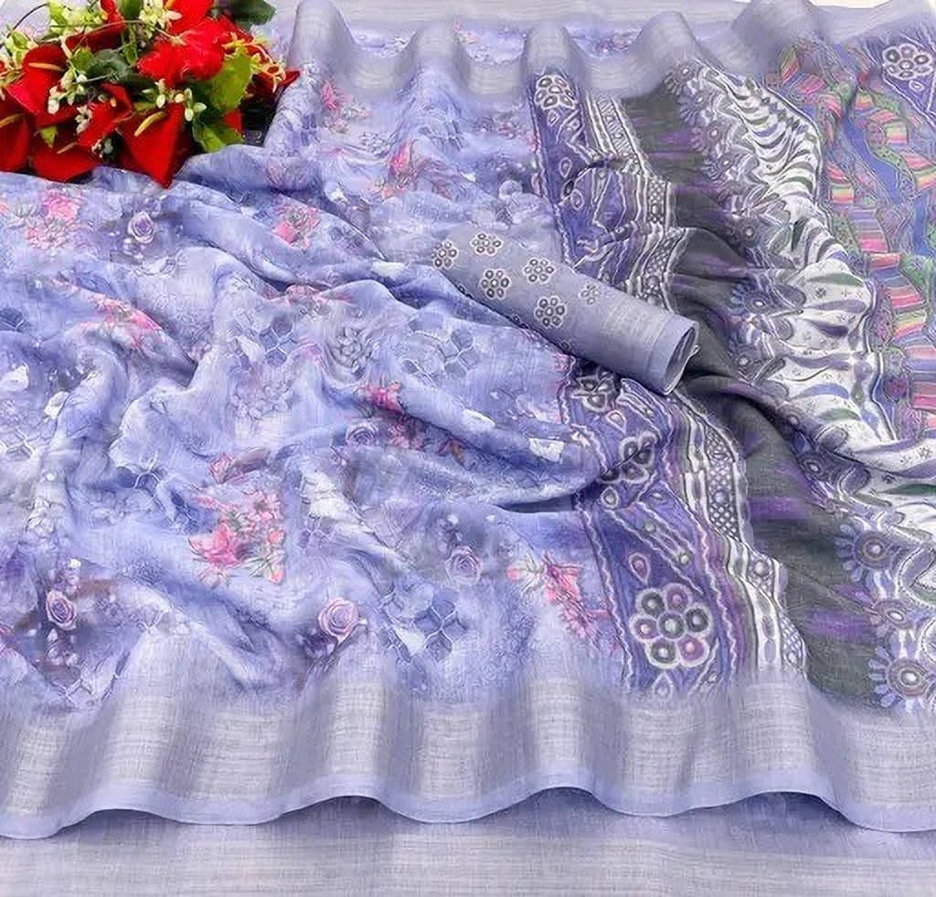 Ambe Creation Cotton Blend Printed Saree With Unstitched Blouse Piece ( Multicolor ) Ambe Creation Cotton Blend Printed Saree With Unstitched Blouse Piece ( Multicolor )