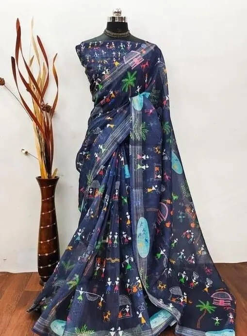 Ambe Creation Cotton Blend Printed Saree With Unstitched Blouse Piece ( Multicolor ) Ambe Creation Cotton Blend Printed Saree With Unstitched Blouse Piece ( Multicolor )