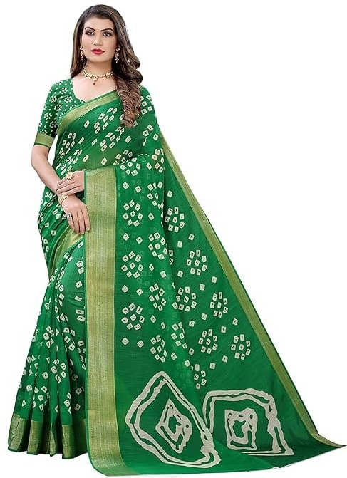 Ambe Creation Cotton Blend Printed Saree With Unstitched Blouse Piece ( Green )     			Ambe Creation Cotton Blend Printed Saree With Unstitched Blouse Piece ( Green )
