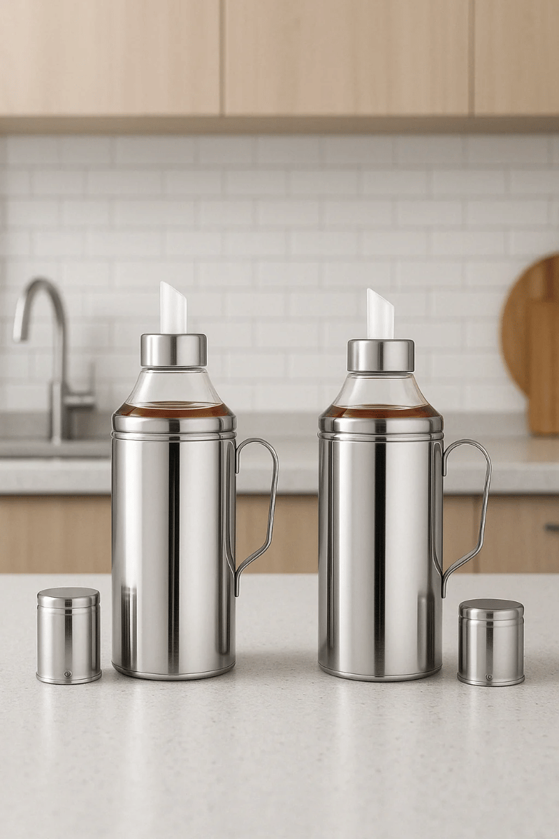     			Aquasleri Stainless Steel Silver Oil Container ( Set of 2 )