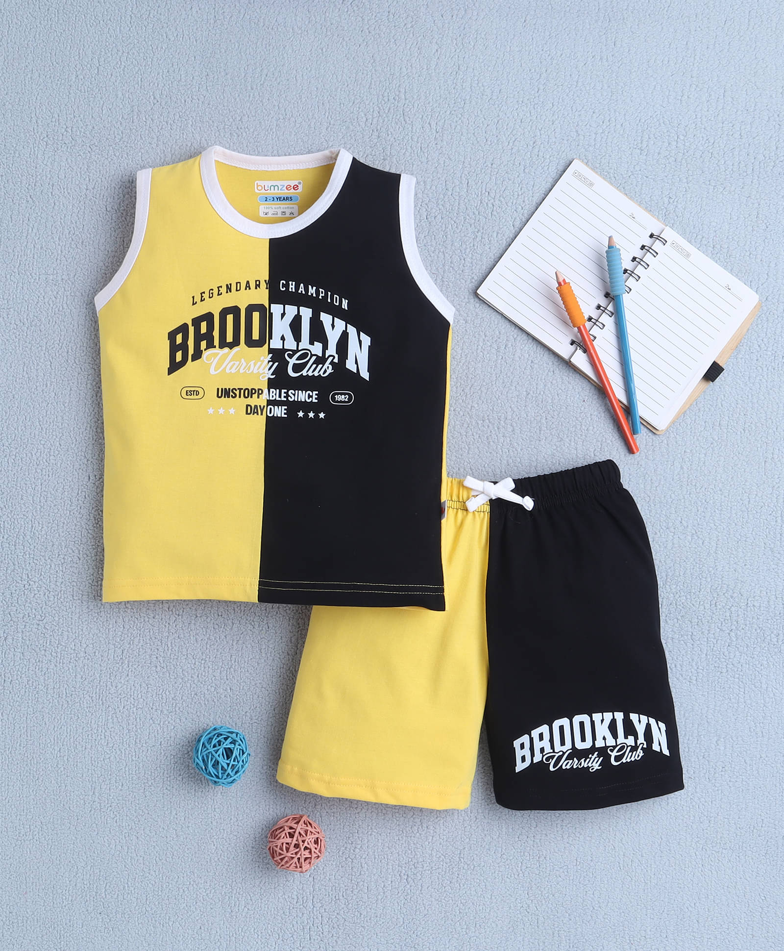 BUMZEE Pack of 1 Boys Cotton T-Shirt & Shorts Set ( Yellow )     			BUMZEE Pack of 1 Boys Cotton T-Shirt & Shorts Set ( Yellow )