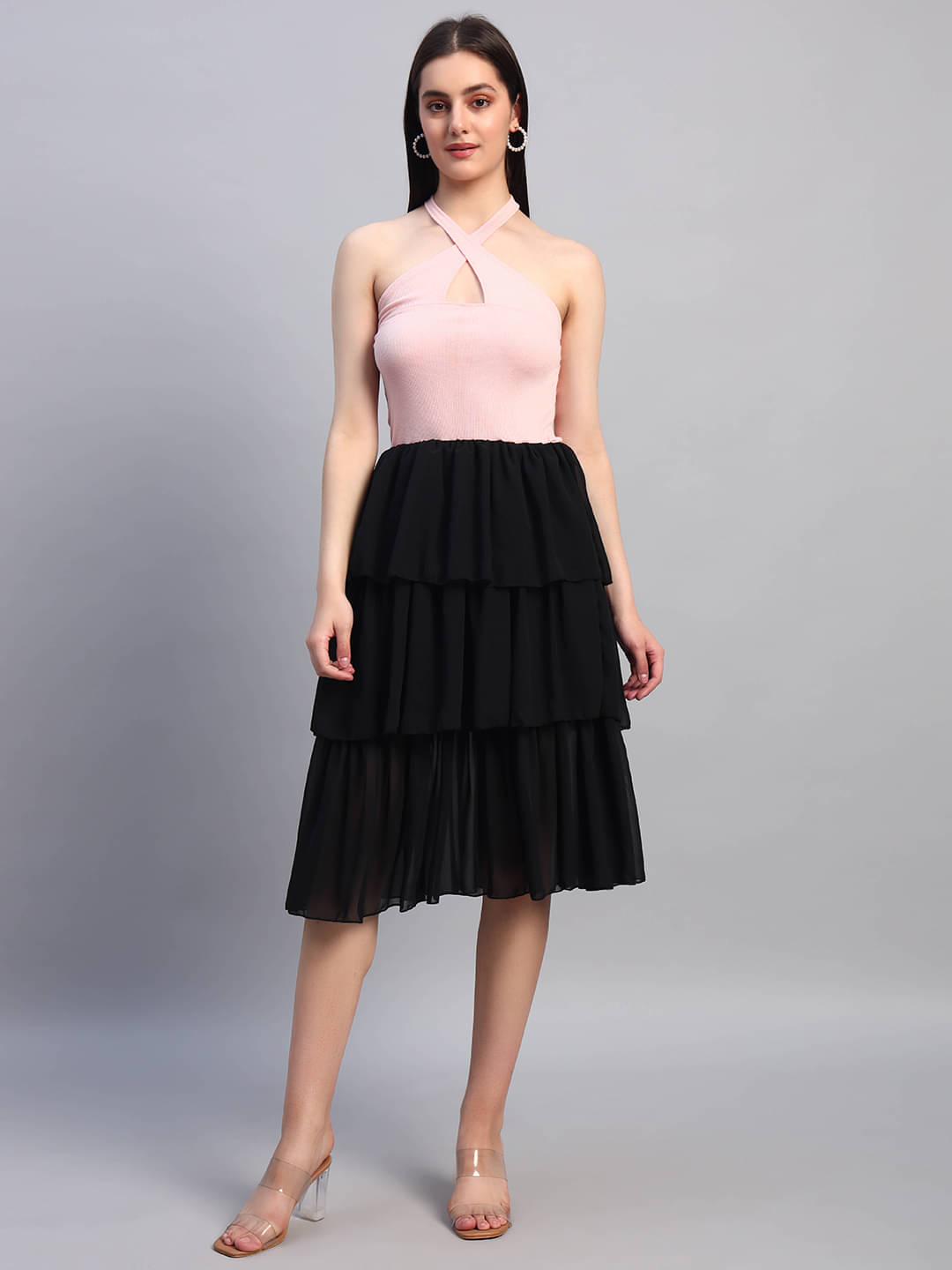     			Dressly Women's Georgette Colorblock Fit & Flare Dress ( Multicolor 7 )