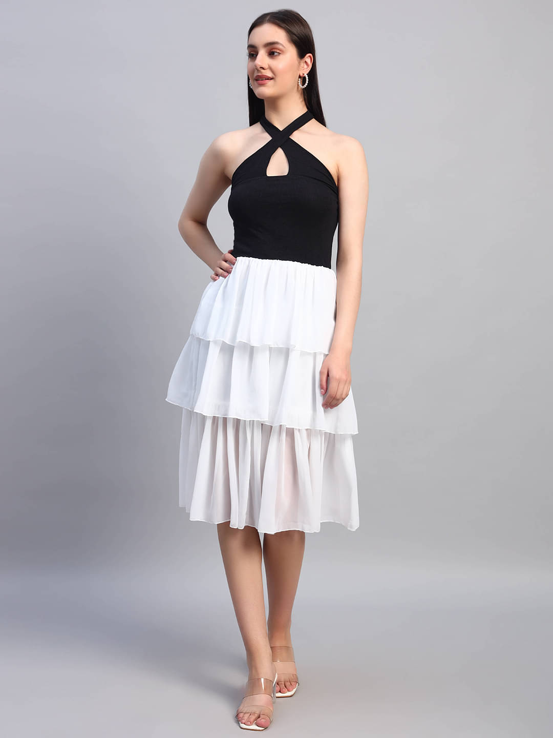     			Dressly Women's Georgette Solid Fit & Flare Dress ( Multicolor 4 )