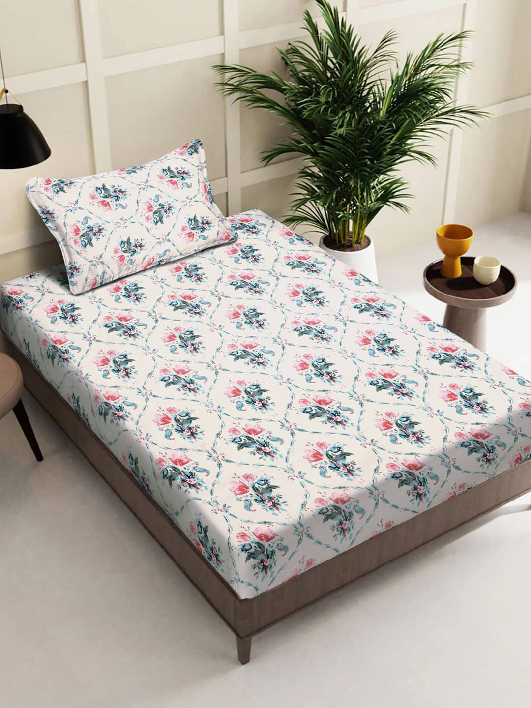     			FABINALIV Poly Cotton 1 Single Bedsheet with 1 Pillow Cover ( Multicolor )