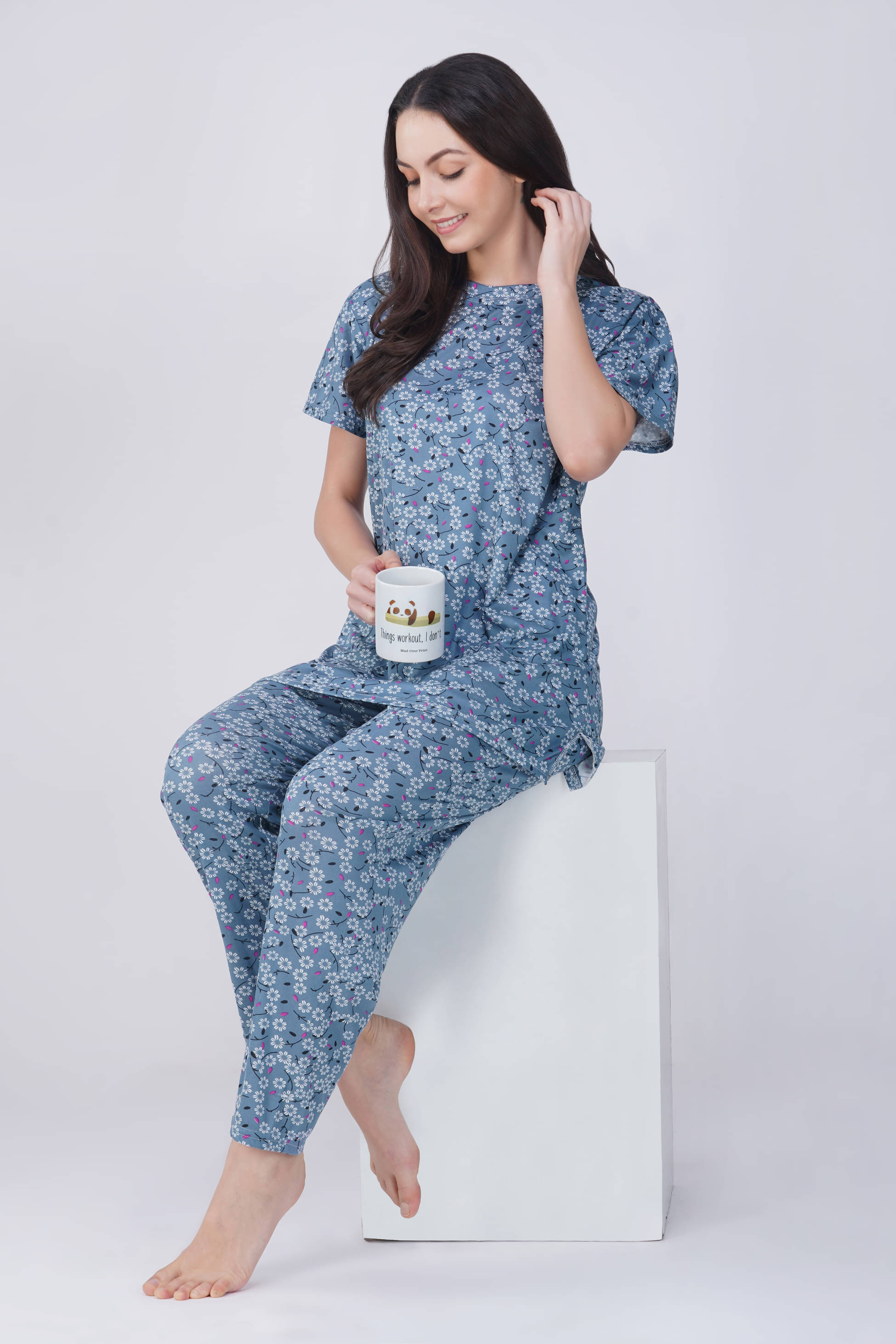     			FANCY WEAR Grey Hosiery Women's Nightwear Nightsuit Sets ( Pack of 1 )