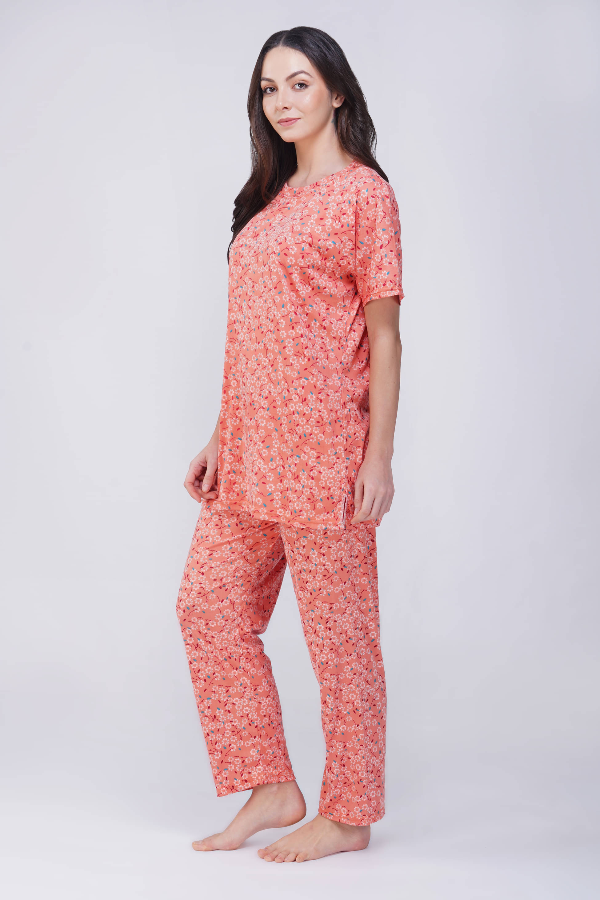     			FANCY WEAR Peach Hosiery Women's Nightwear Nightsuit Sets ( Pack of 1 )