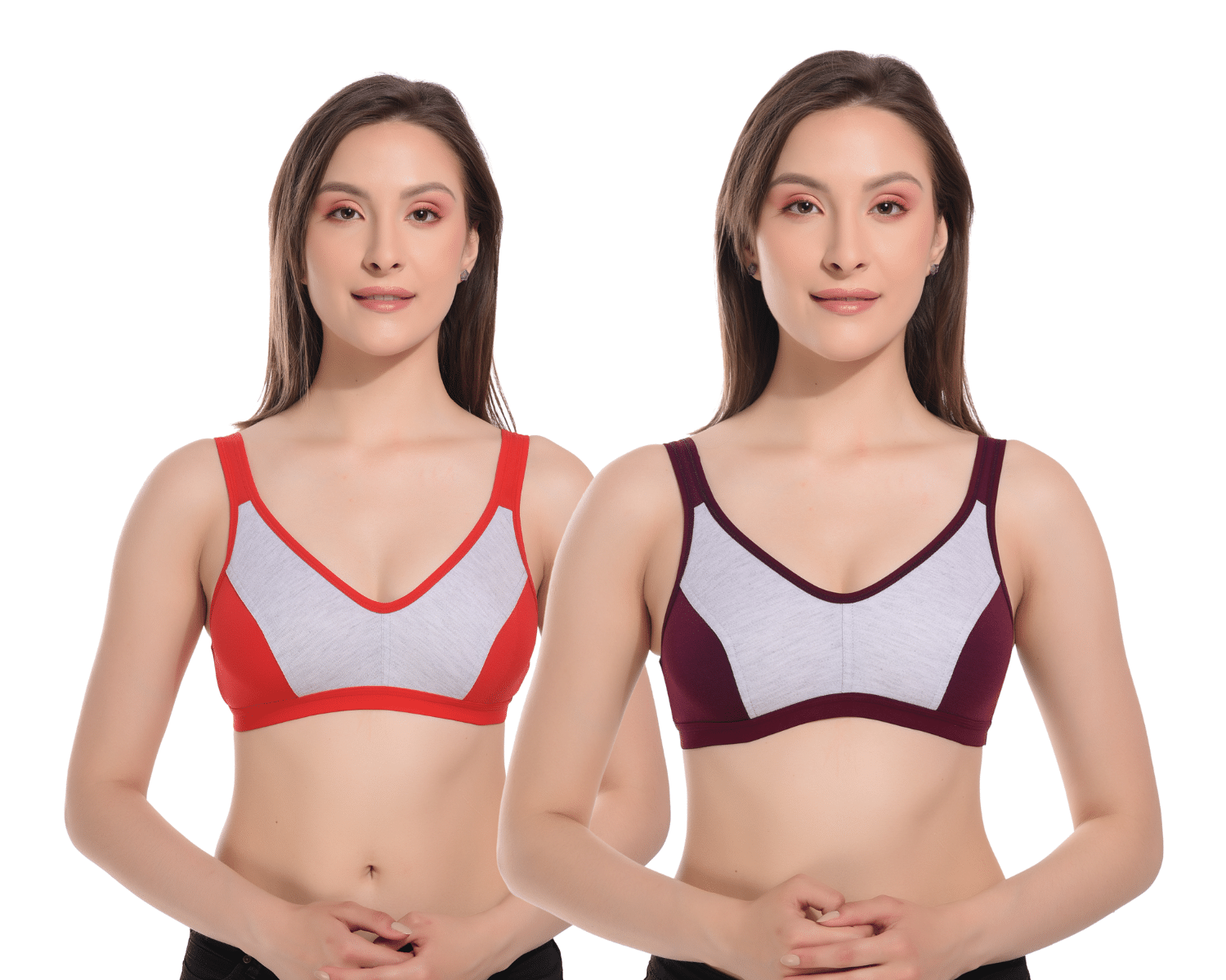 FAZTER Pack of 2 Lycra Non Padded T-Shirt Bra For Women ( Red,Wine ) FAZTER Pack of 2 Lycra Non Padded T-Shirt Bra For Women ( Red,Wine )