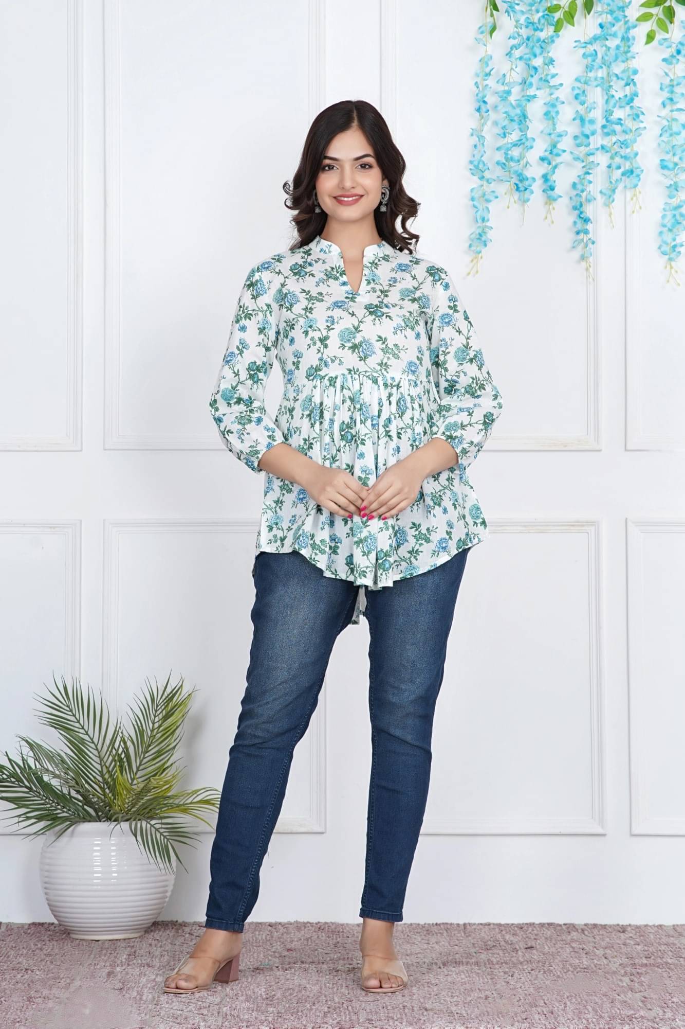     			Greyshade Women's 100% Cotton Printed Flared Kurti - ( Multicolor )