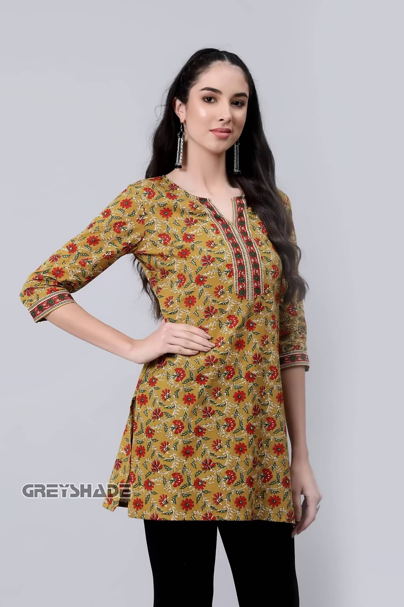 Greyshade Women's Cotton Blend Printed Straight Kurti - ( Multicolor ) Greyshade Women's Cotton Blend Printed Straight Kurti - ( Multicolor )