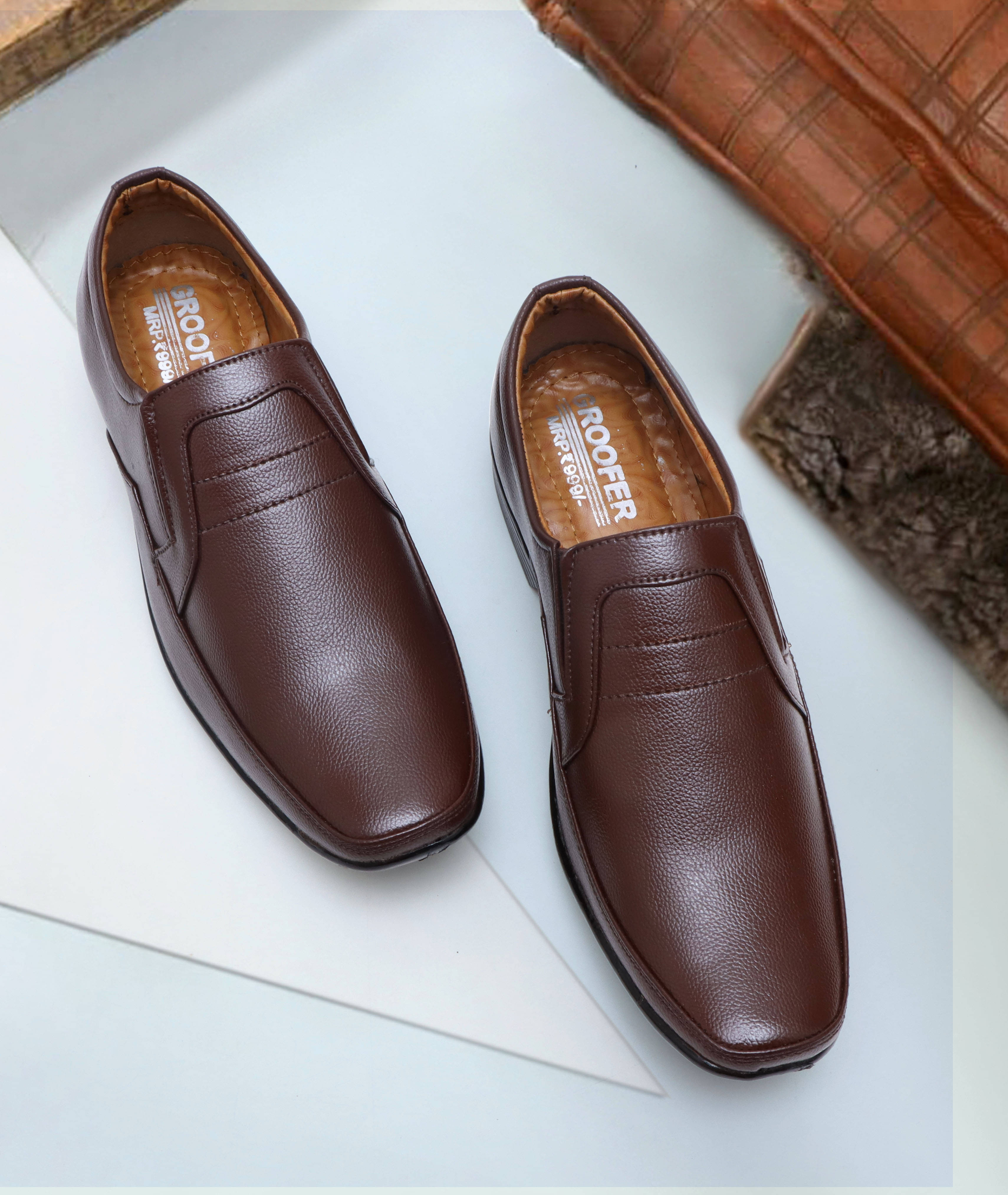     			Groofer Brown Men's Slip On Formal Shoes