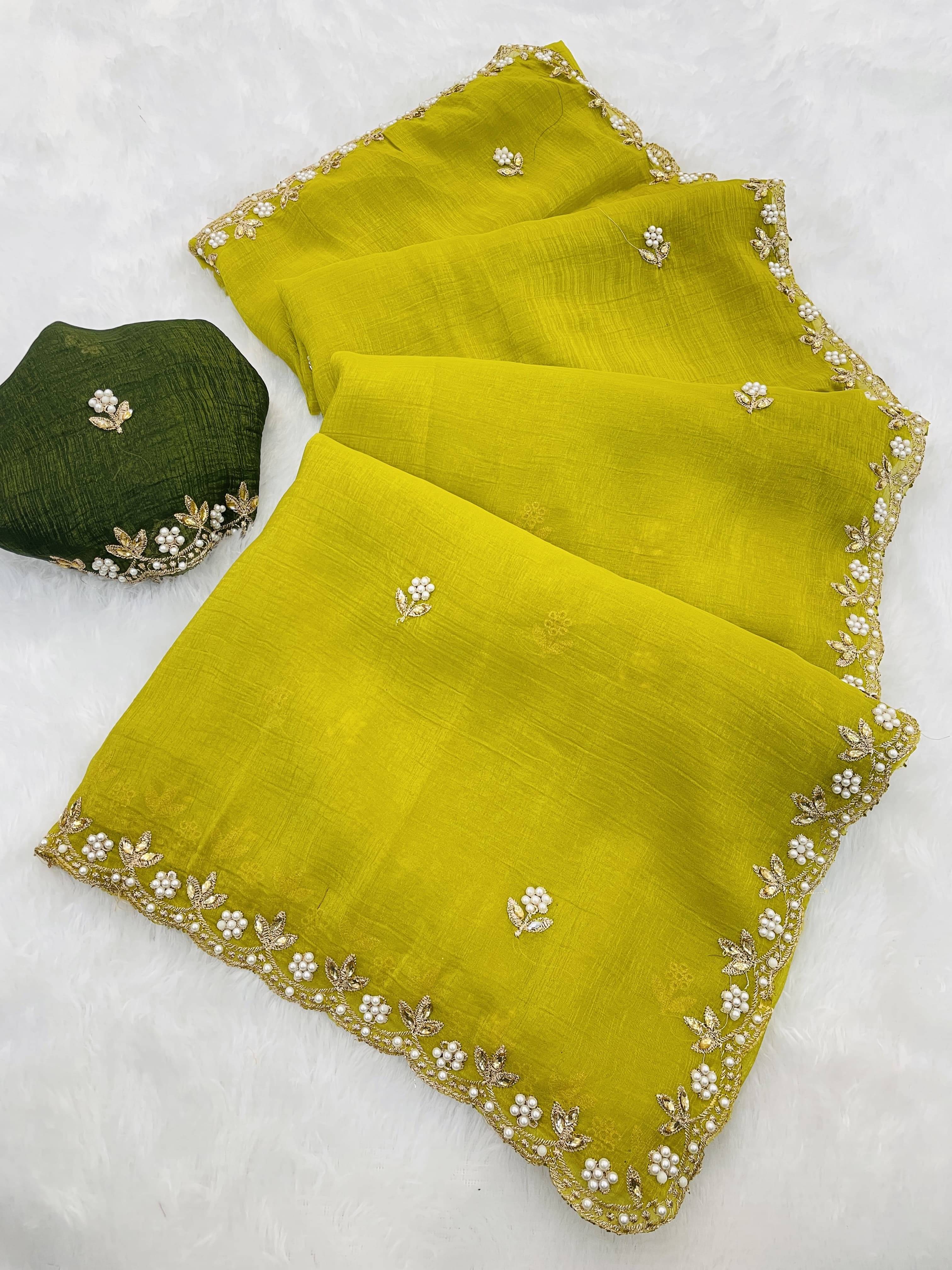 Gullak Chiffon Embellished Saree With Unstitched Blouse Piece ( Green ) Gullak Chiffon Embellished Saree With Unstitched Blouse Piece ( Green )