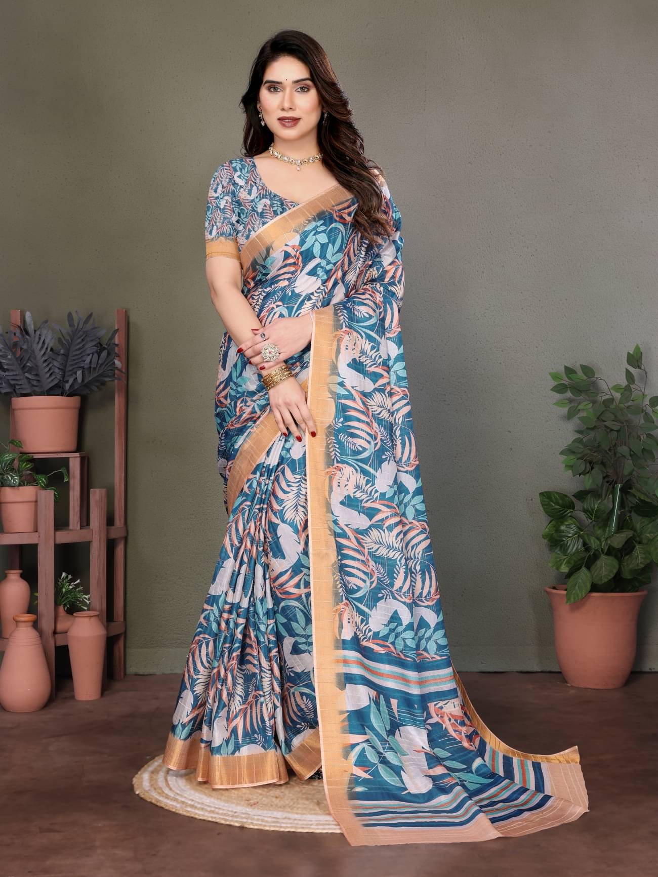     			HITESH ENTERPRISE Cotton Self Design Saree With Unstitched Blouse Piece ( Light Blue )