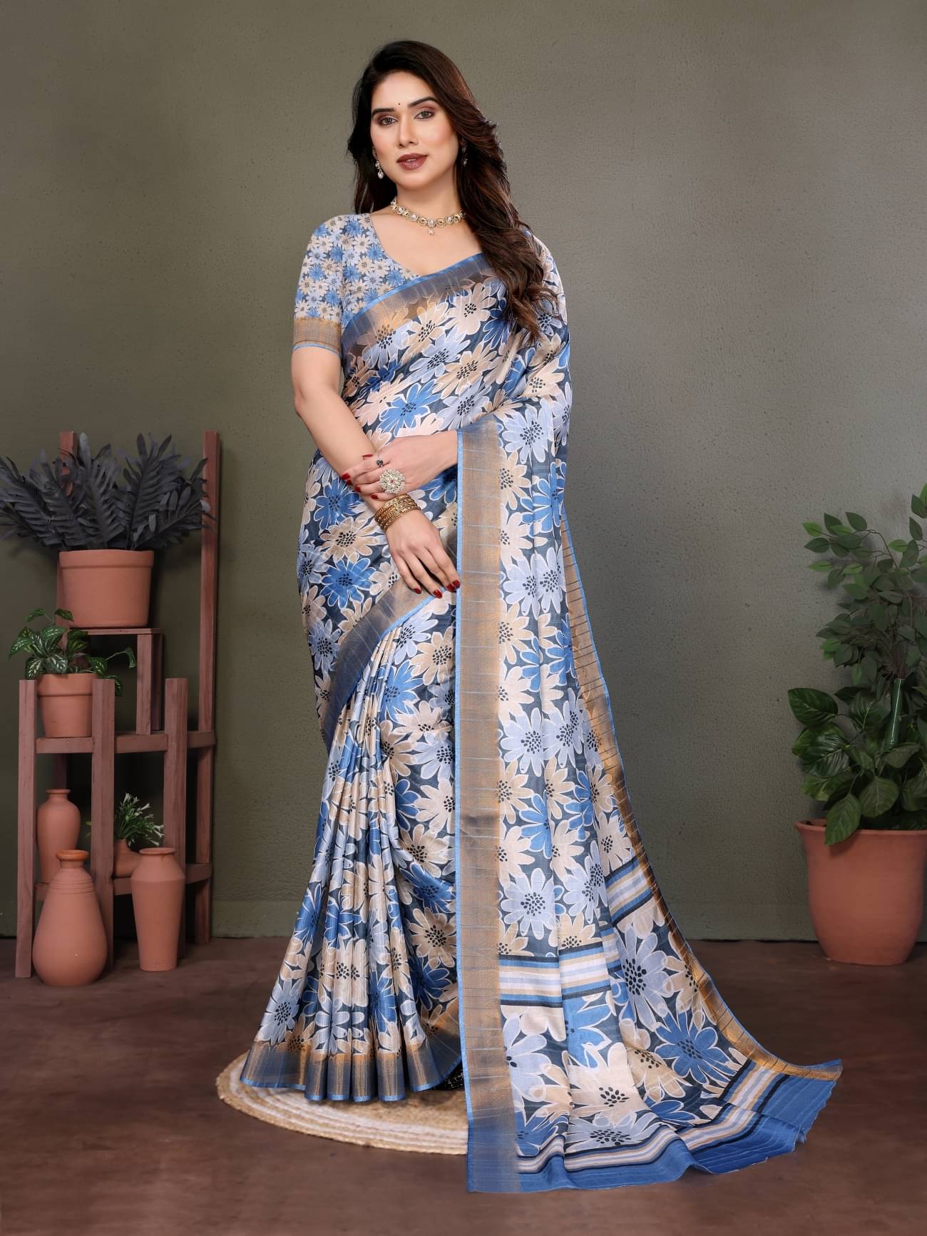     			HITESH ENTERPRISE Cotton Self Design Saree With Unstitched Blouse Piece ( Blue )