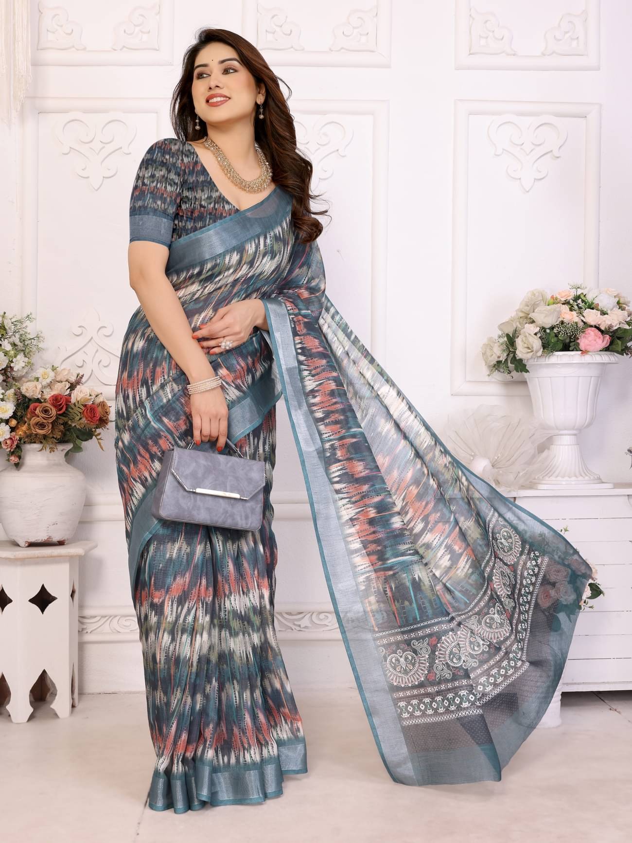     			HITESH ENTERPRISE Linen Self Design Saree With Unstitched Blouse Piece ( Rama )