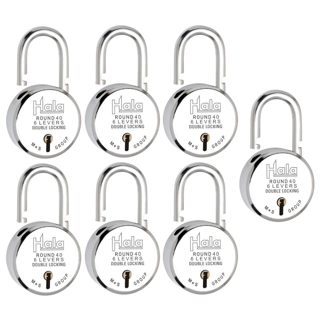     			Hala Round 40mm Double Locking 6 Lever Comes With 3 Keys Pack Of 7