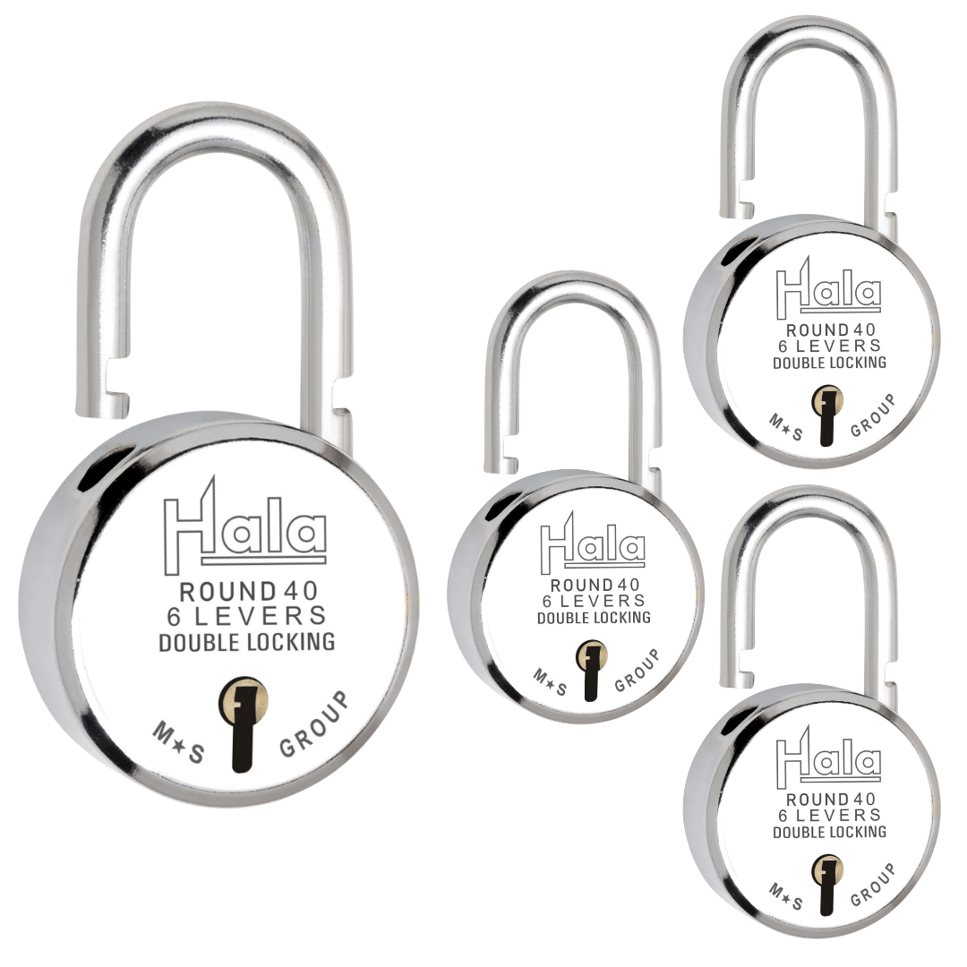    			Hala Round 40mm Double Locking 6 Lever Comes With 3 Keys Pack Of 4