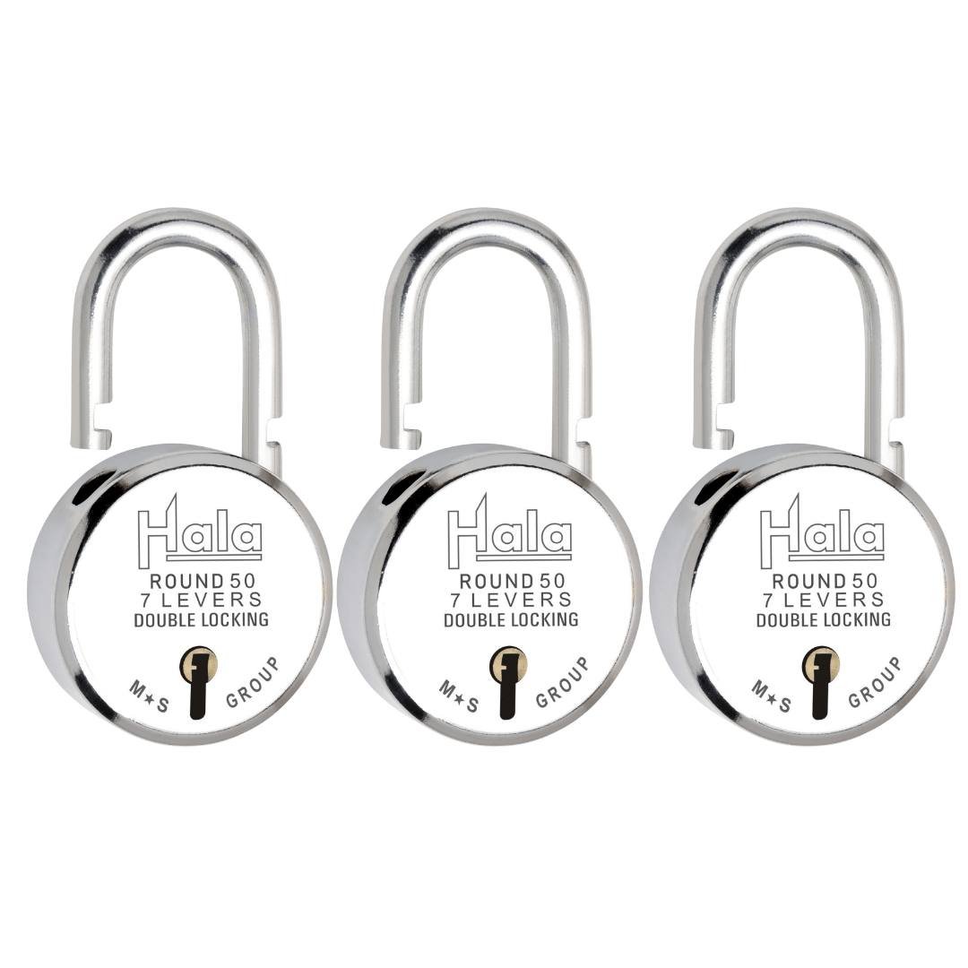     			Hala Round 50mm Double Locking 7 Lever Comes With 3 Heavy And Sturdy Keys Pack Of 3