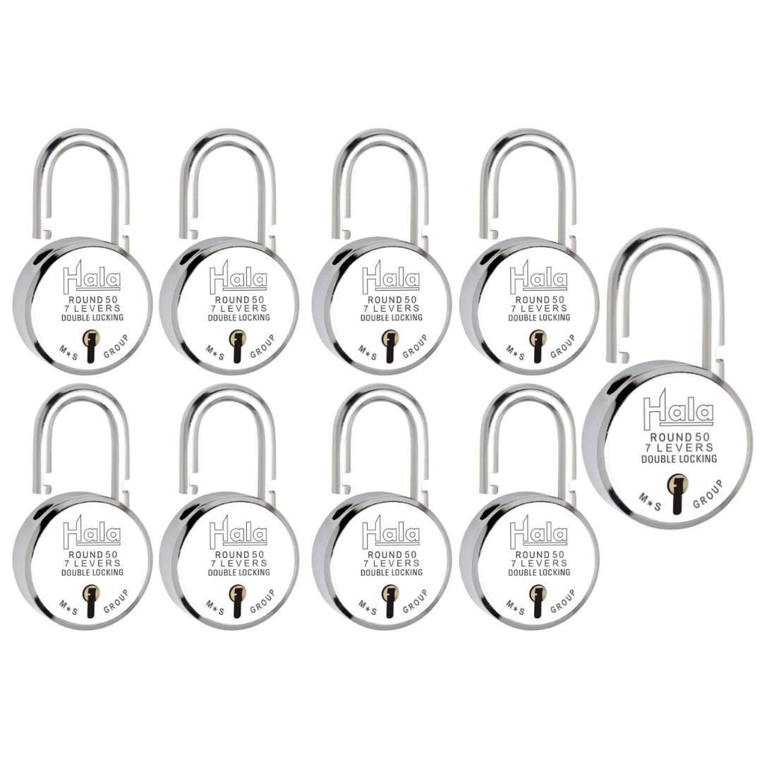     			Hala Round 50mm Double Locking 7 Lever Comes With 3 Heavy And Sturdy Keys Pack Of 9