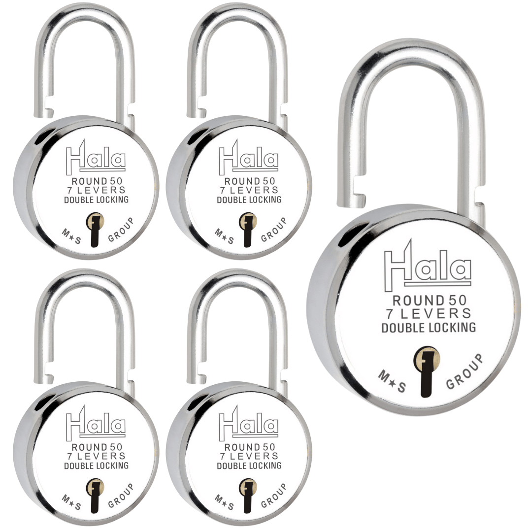     			Hala Round 50mm Double Locking 7 Lever Comes With 3 Heavy And Sturdy Keys Pack Of 5