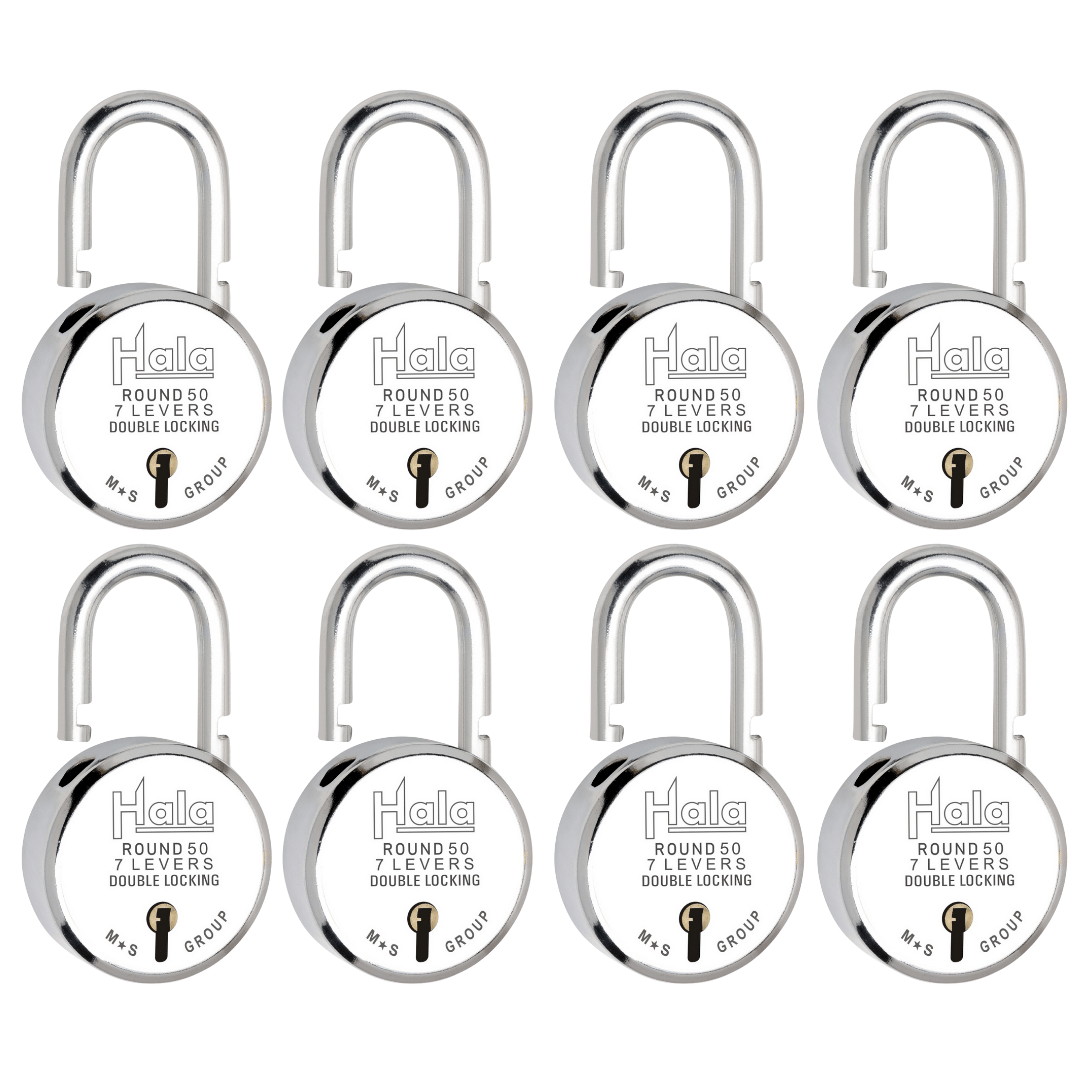     			Hala Round 50mm Double Locking 7 Lever Comes With 3 Heavy And Sturdy Keys Pack Of 8