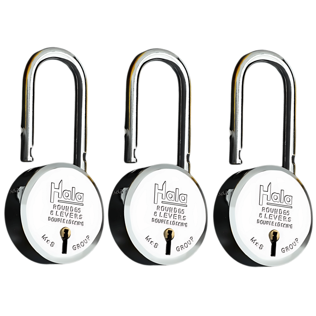 Hala Round 65mm Long Shackle 8 Levers Double Locking Comes With 3 Heavy And Sturdy Keys Pack Of 3 Hala Round 65mm Long Shackle 8 Levers Double Locking Comes With 3 Heavy And Sturdy Keys Pack Of 3