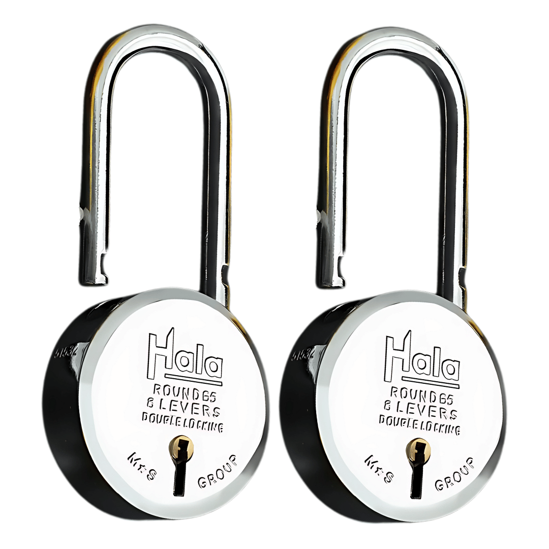 Hala Round 65mm Long Shackle 8 Levers Double Locking Comes With 3 Heavy And Sturdy Keys Pack Of 2 Hala Round 65mm Long Shackle 8 Levers Double Locking Comes With 3 Heavy And Sturdy Keys Pack Of 2