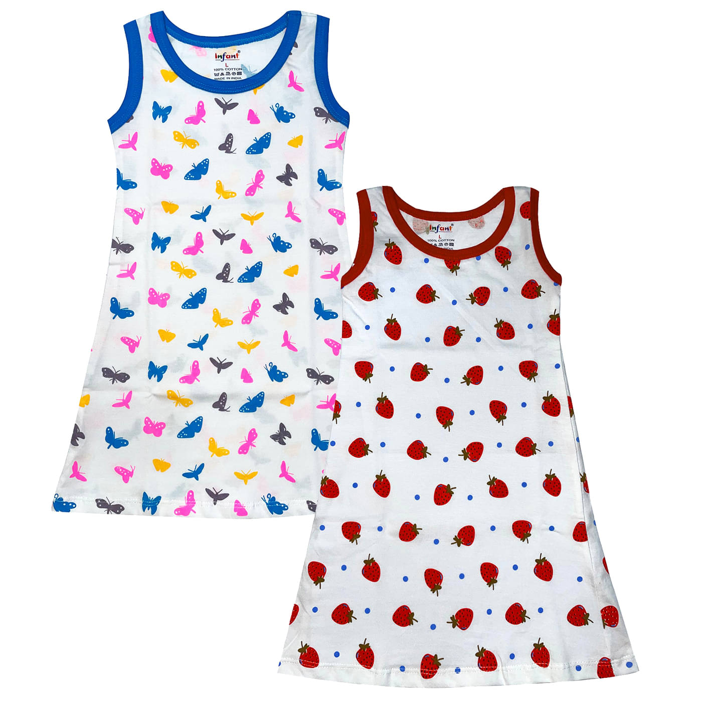     			INFANT Pack of 2 Baby Girls Cotton Dress ( Multicolor )