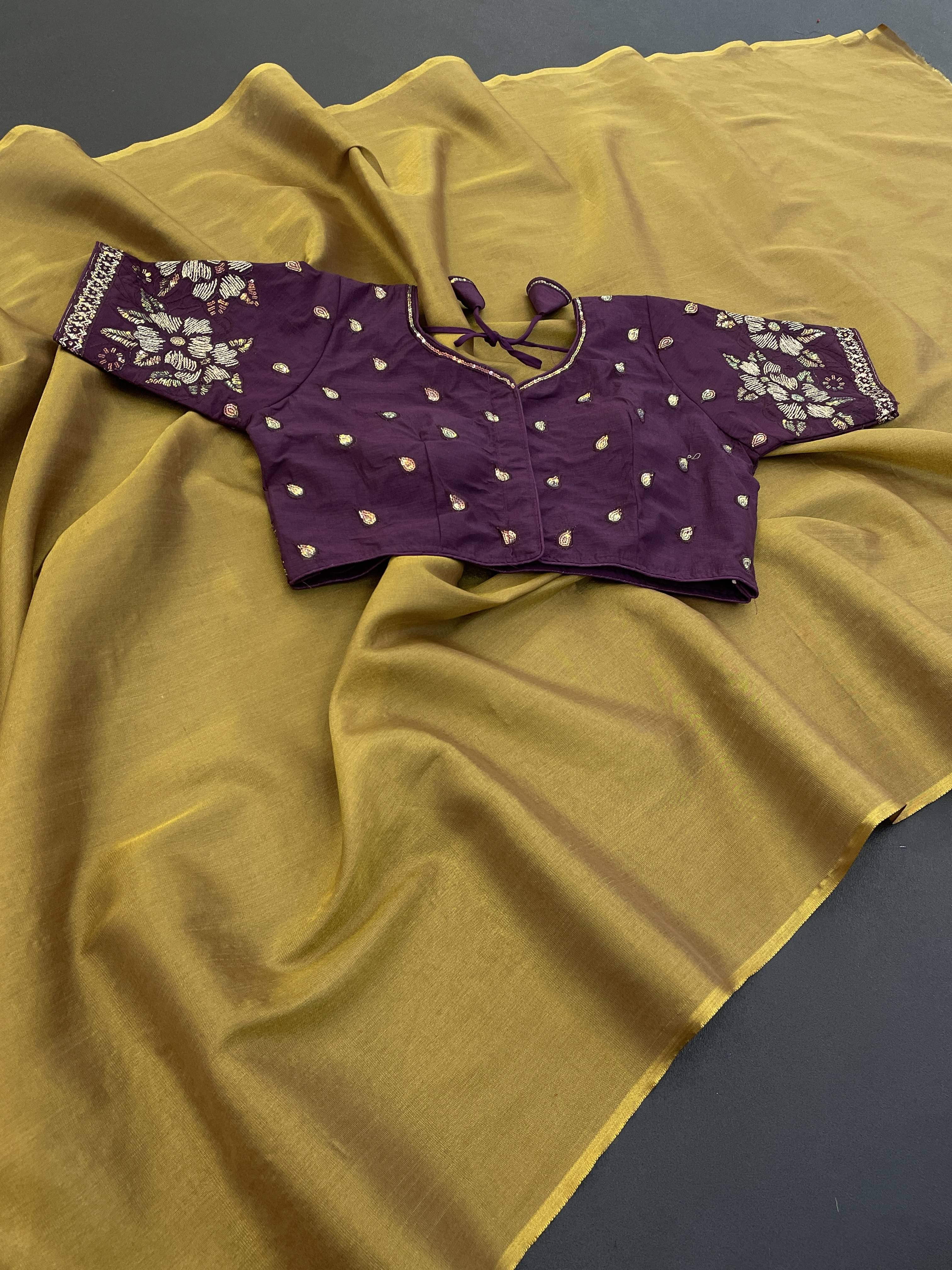    			JIRA Art Silk Dyed Saree With Stitched Blouse ( Brown )