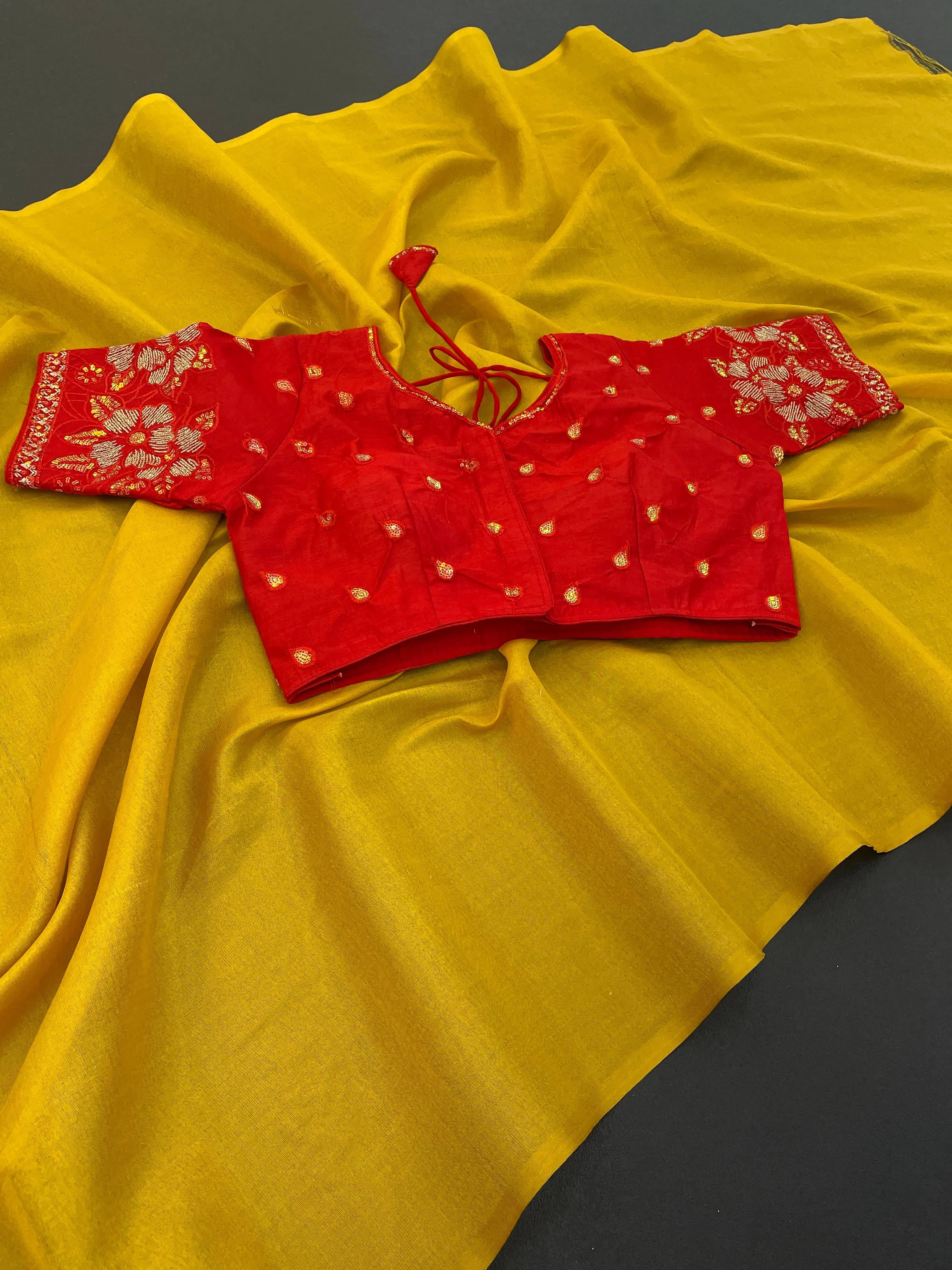 JIRA Art Silk Dyed Saree With Stitched Blouse ( Yellow ) JIRA Art Silk Dyed Saree With Stitched Blouse ( Yellow )