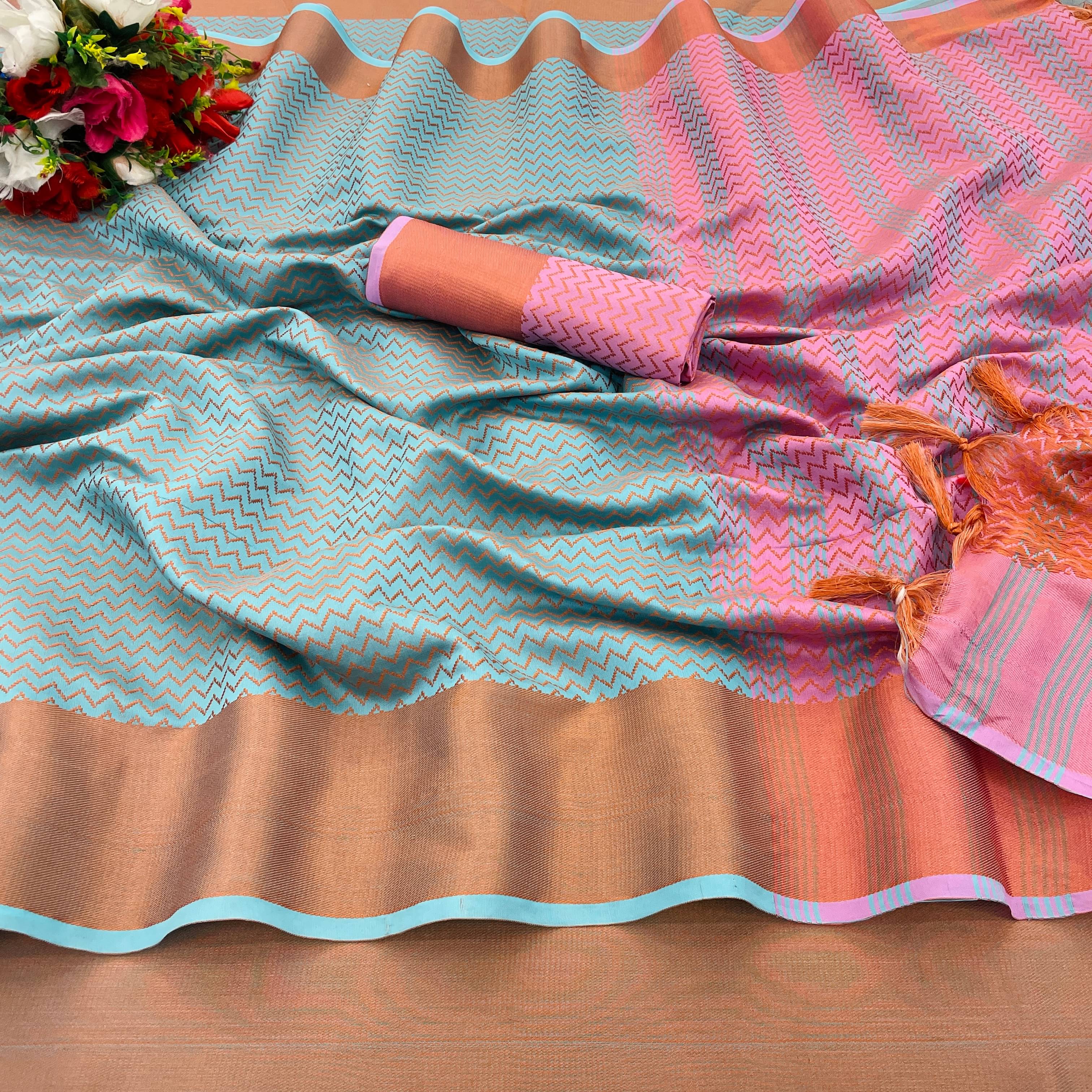     			JIRA Art Silk Self Design Saree With Unstitched Blouse Piece ( Teal )