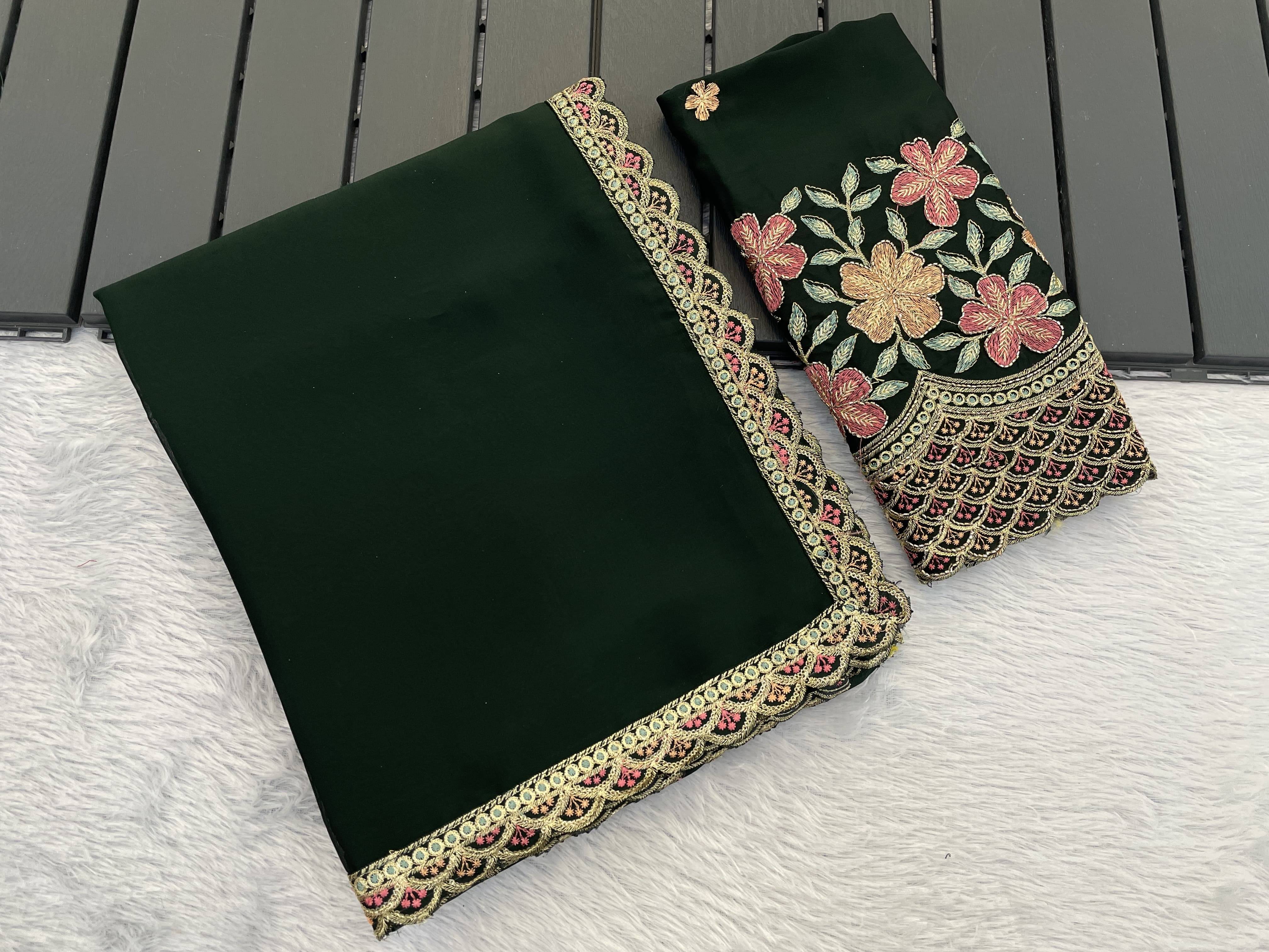     			JIRA Chiffon Embroidered Saree With Unstitched Blouse Piece ( Green )
