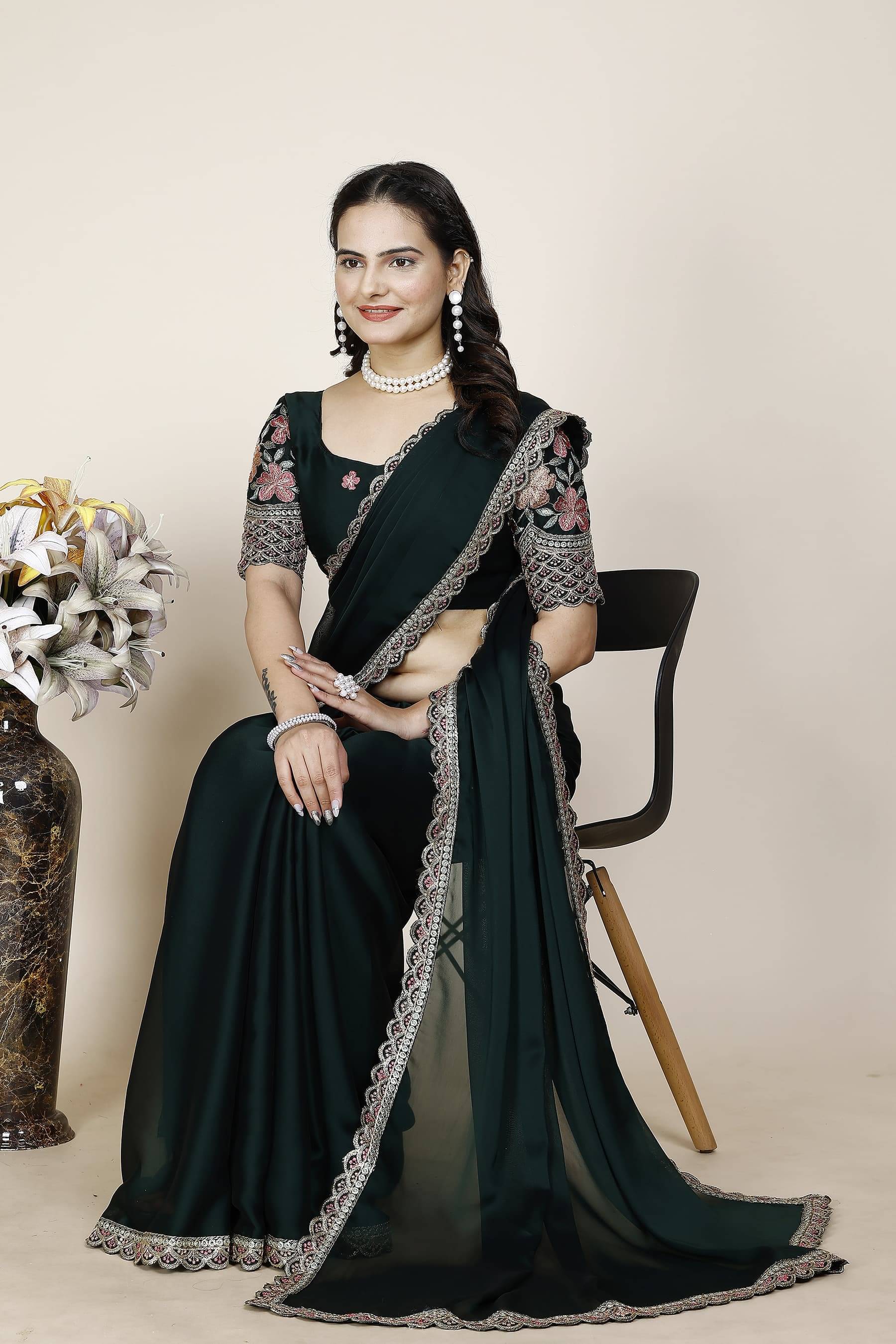 JIRA Chiffon Embroidered Saree With Unstitched Blouse Piece ( Green ) JIRA Chiffon Embroidered Saree With Unstitched Blouse Piece ( Green )