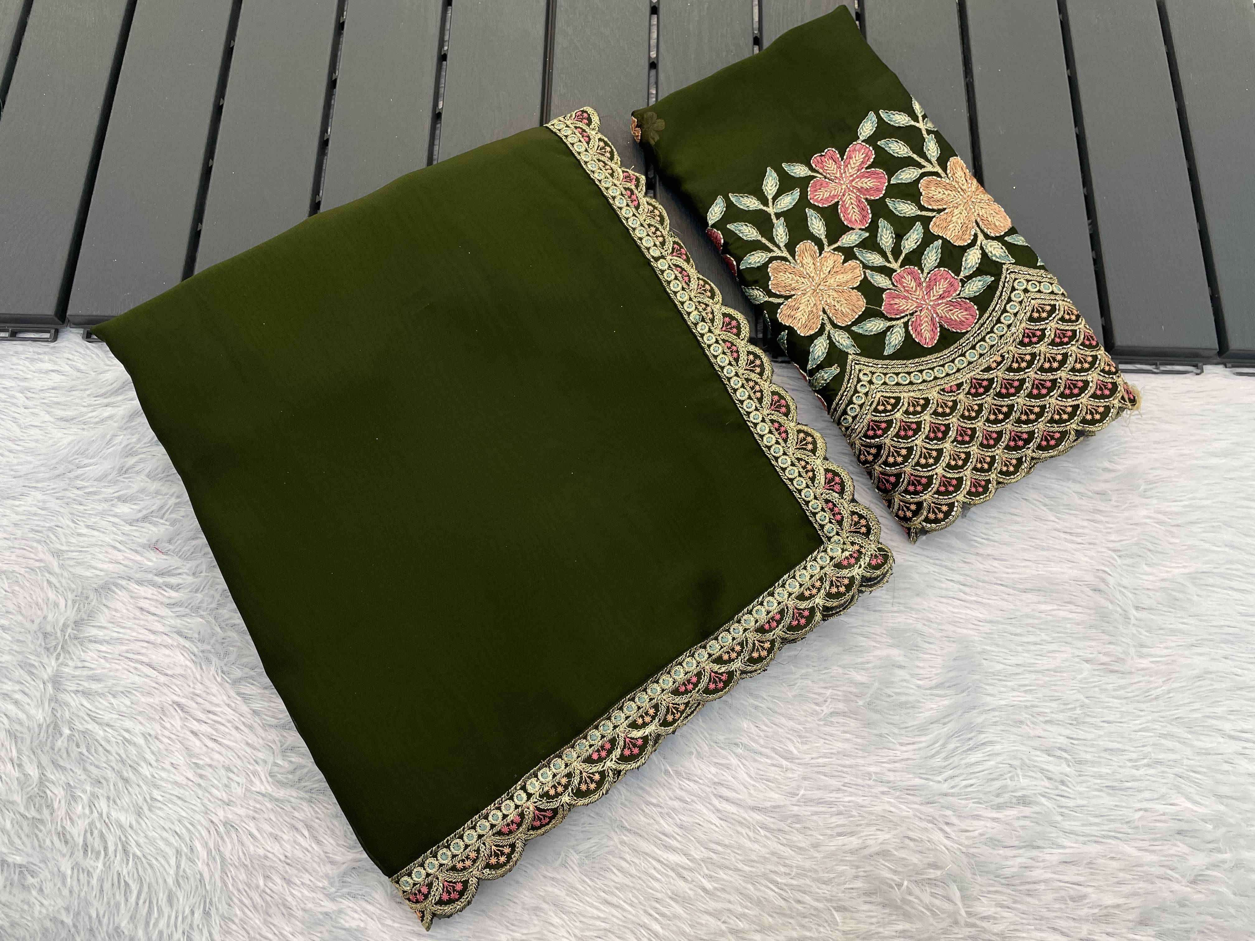 JIRA Chiffon Embroidered Saree With Unstitched Blouse Piece ( Green ) JIRA Chiffon Embroidered Saree With Unstitched Blouse Piece ( Green )